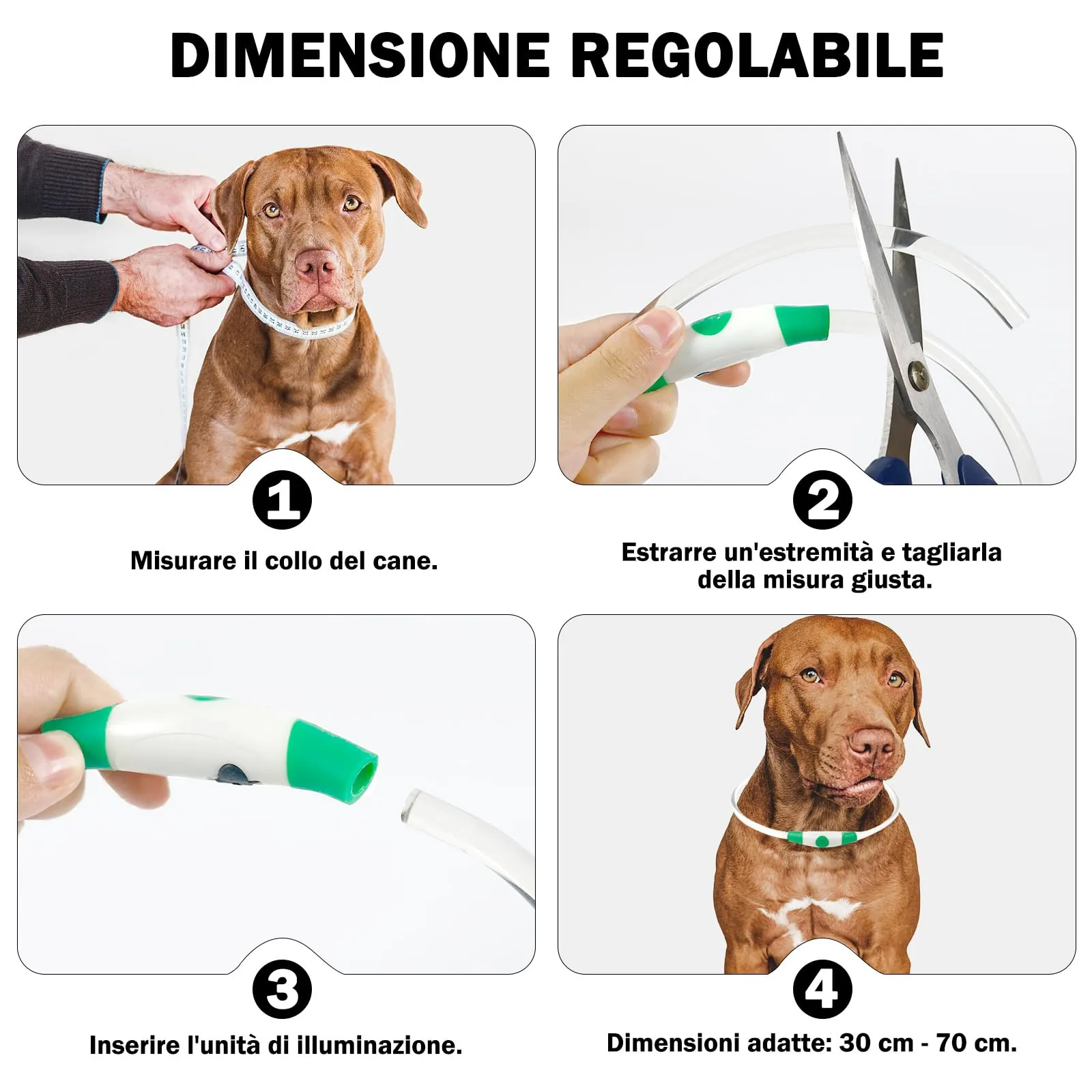 Nepfaivy Collare Luminoso a LED per Cani, Ricaricabile, Impermeabile e Regolabile, 3 Modalità di Lampeggio, Verde, XL (70cm) - immagine 5