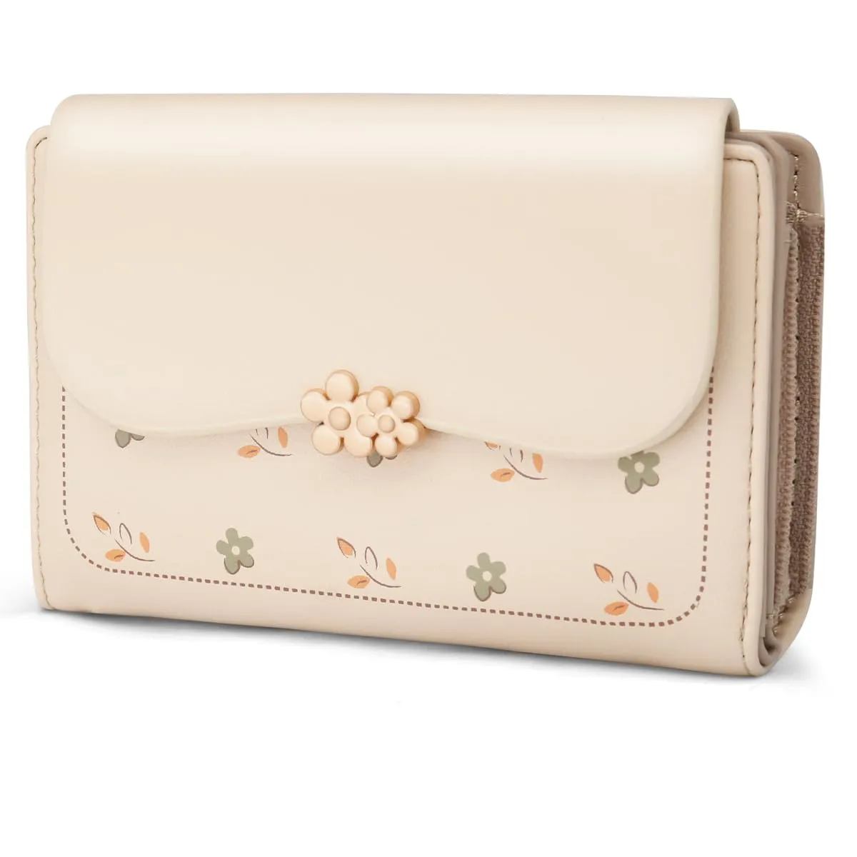 REETEE Portafoglio Donna in Pelle PU Slim, Formato Corto con Cerniera Portamonete e 10 Porta Carte (Albicocca) - immagine 1