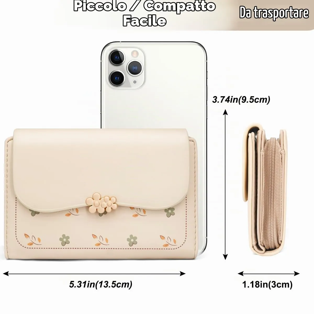 REETEE Portafoglio Donna in Pelle PU Slim, Formato Corto con Cerniera Portamonete e 10 Porta Carte (Albicocca) - immagine 4