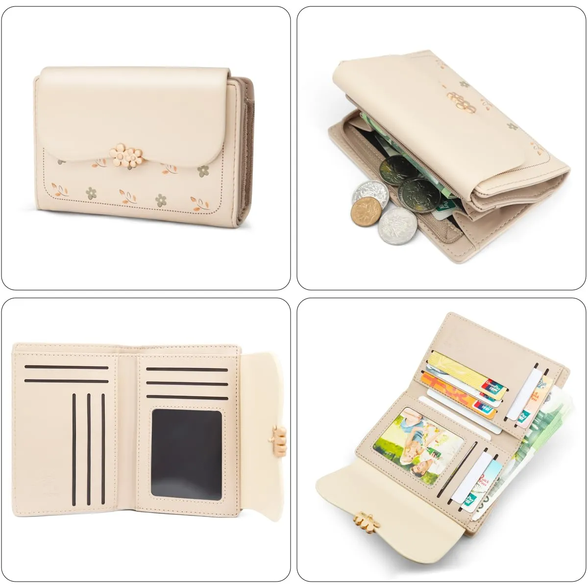 REETEE Portafoglio Donna in Pelle PU Slim, Formato Corto con Cerniera Portamonete e 10 Porta Carte (Albicocca) - immagine 5