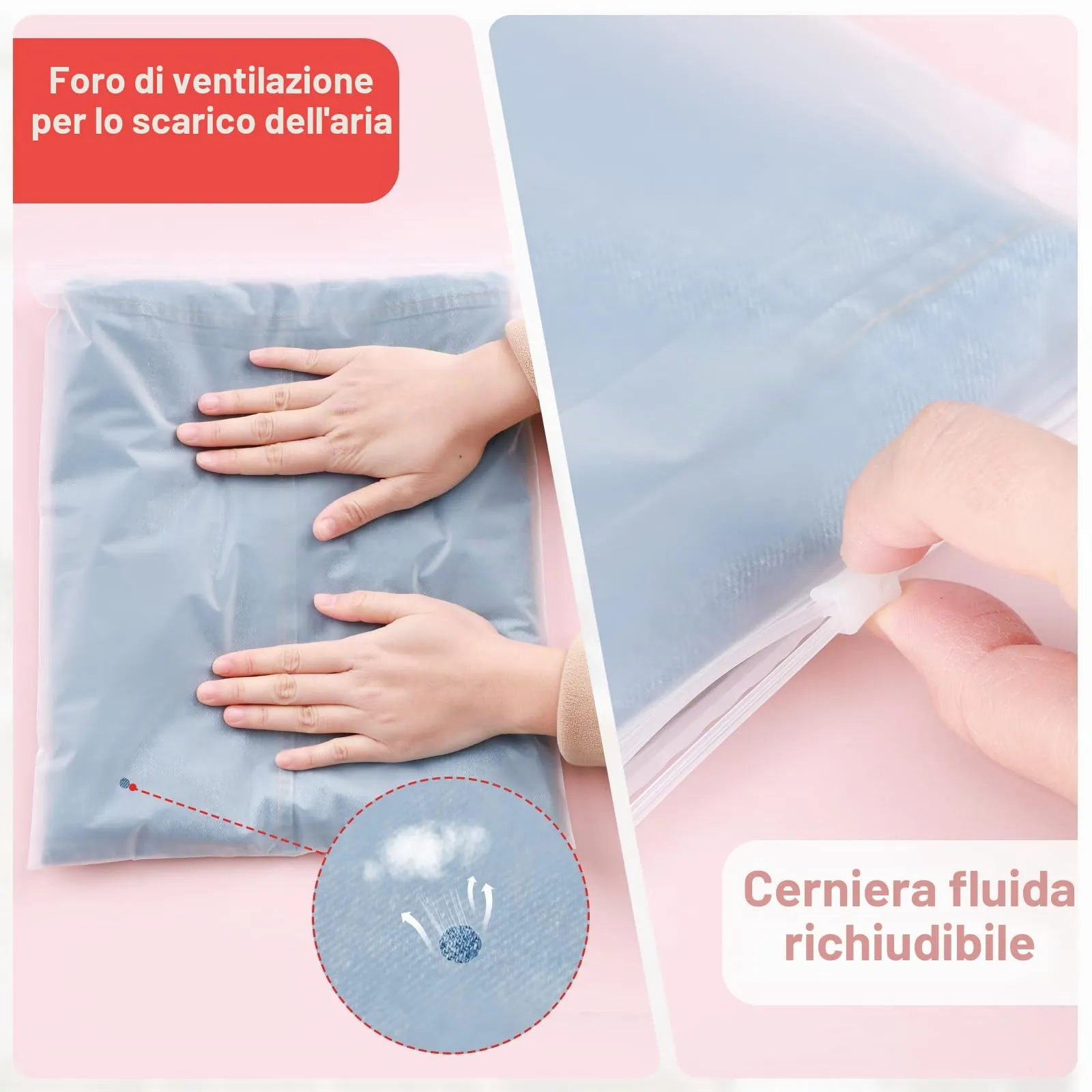 Svaldo Sacchetti Organizer Valigia, 50 Pezzi 25x35cm, Buste Trasparenti Opache con Zip e Fori di Sfiato per Vestiti e Cosmetici - immagine 4