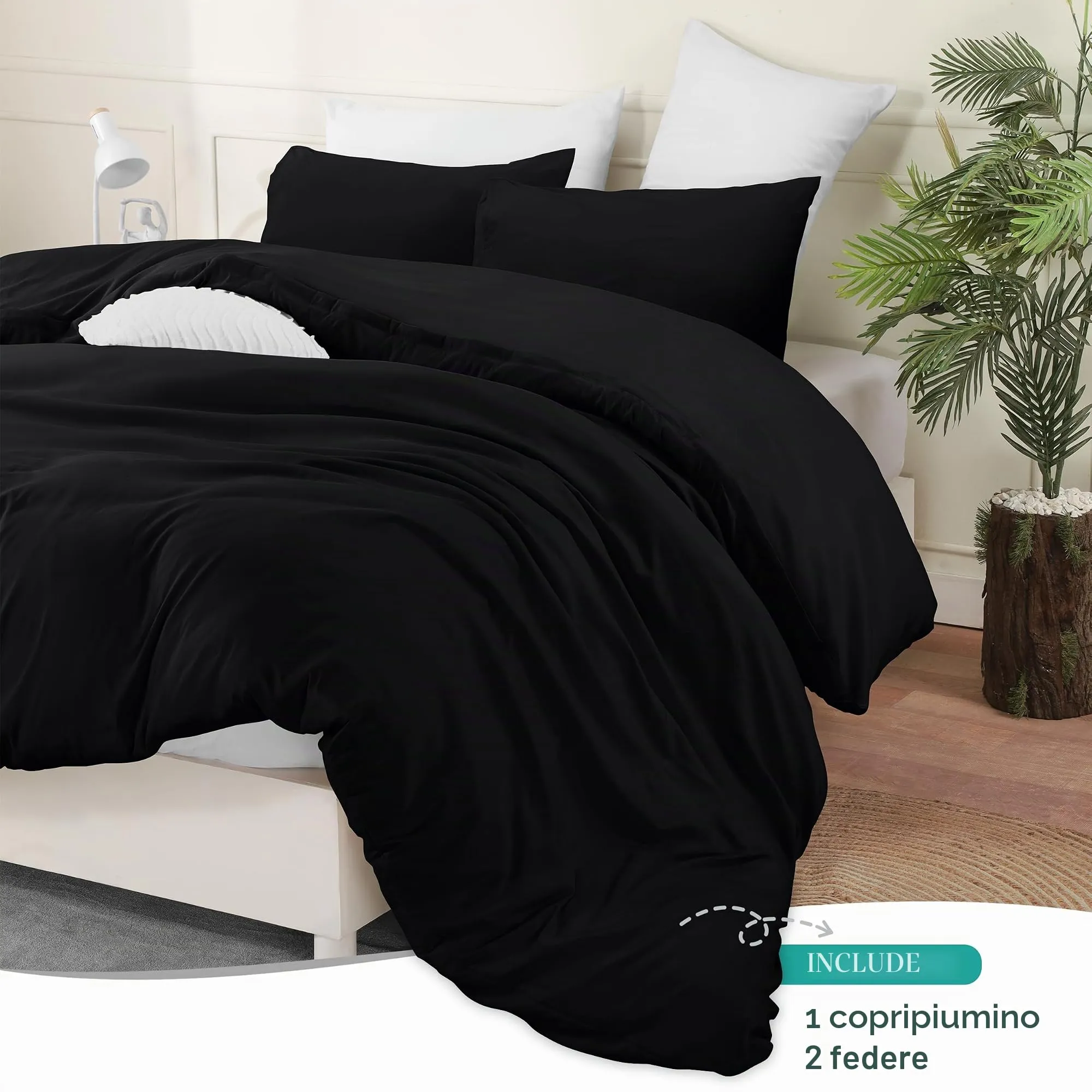 Utopia Bedding Set Copripiumino in Microfibra di Poliestere con Federe, 200 x 220 cm, Nero - immagine 3