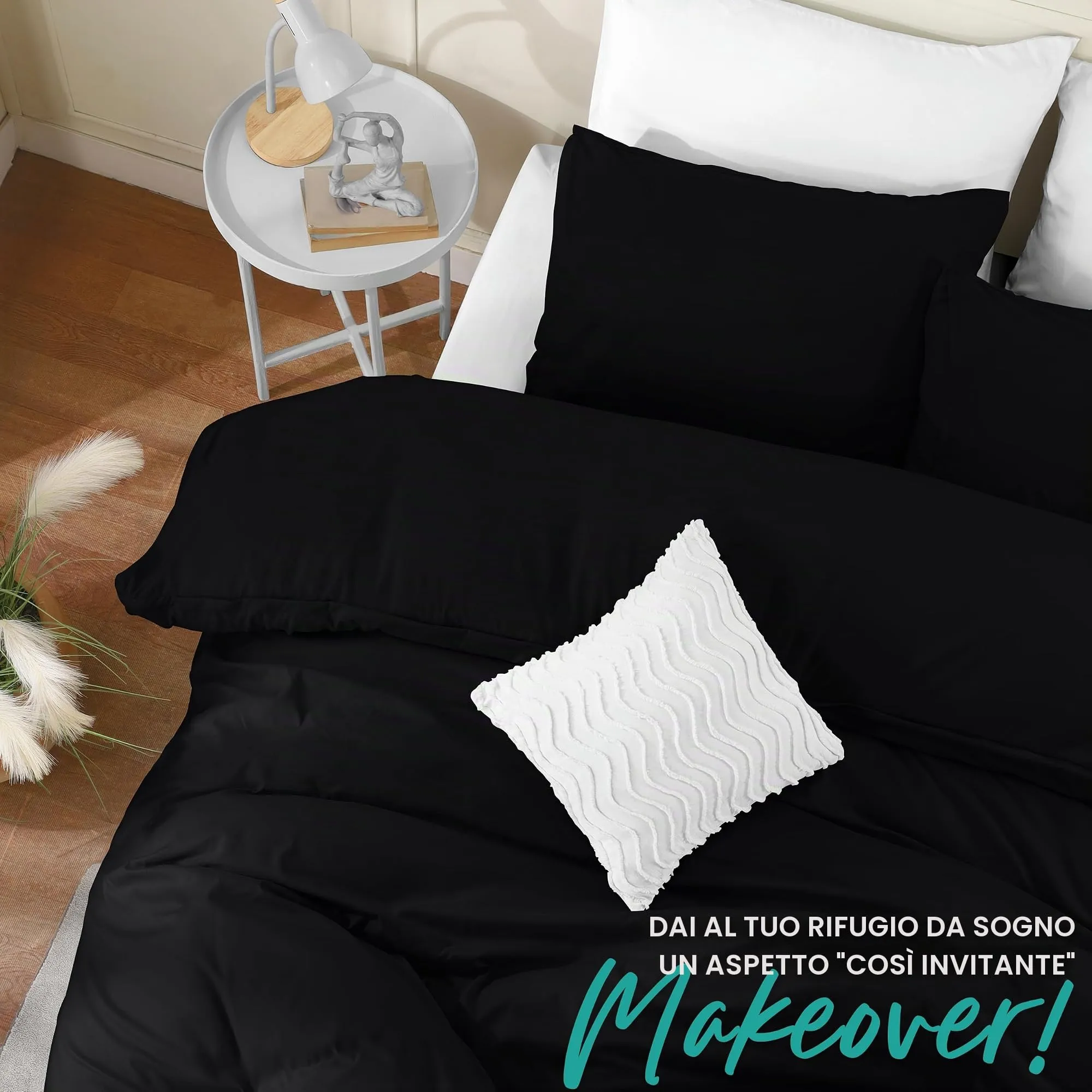 Utopia Bedding Set Copripiumino in Microfibra di Poliestere con Federe, 200 x 220 cm, Nero - immagine 4