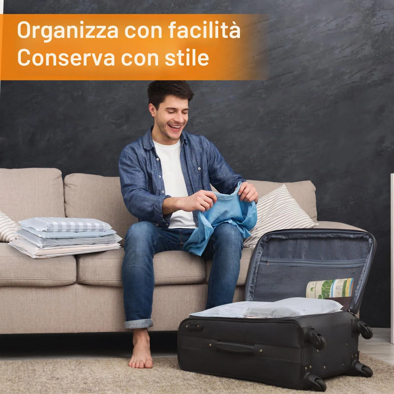Svaldo Sacchetti Viaggio Organizer, 25 Pezzi 30x40cm, Buste Smerigliate Richiudibili per Vestiti, Scarpe e Cosmetici con Fori di Sfiato - immagine 6