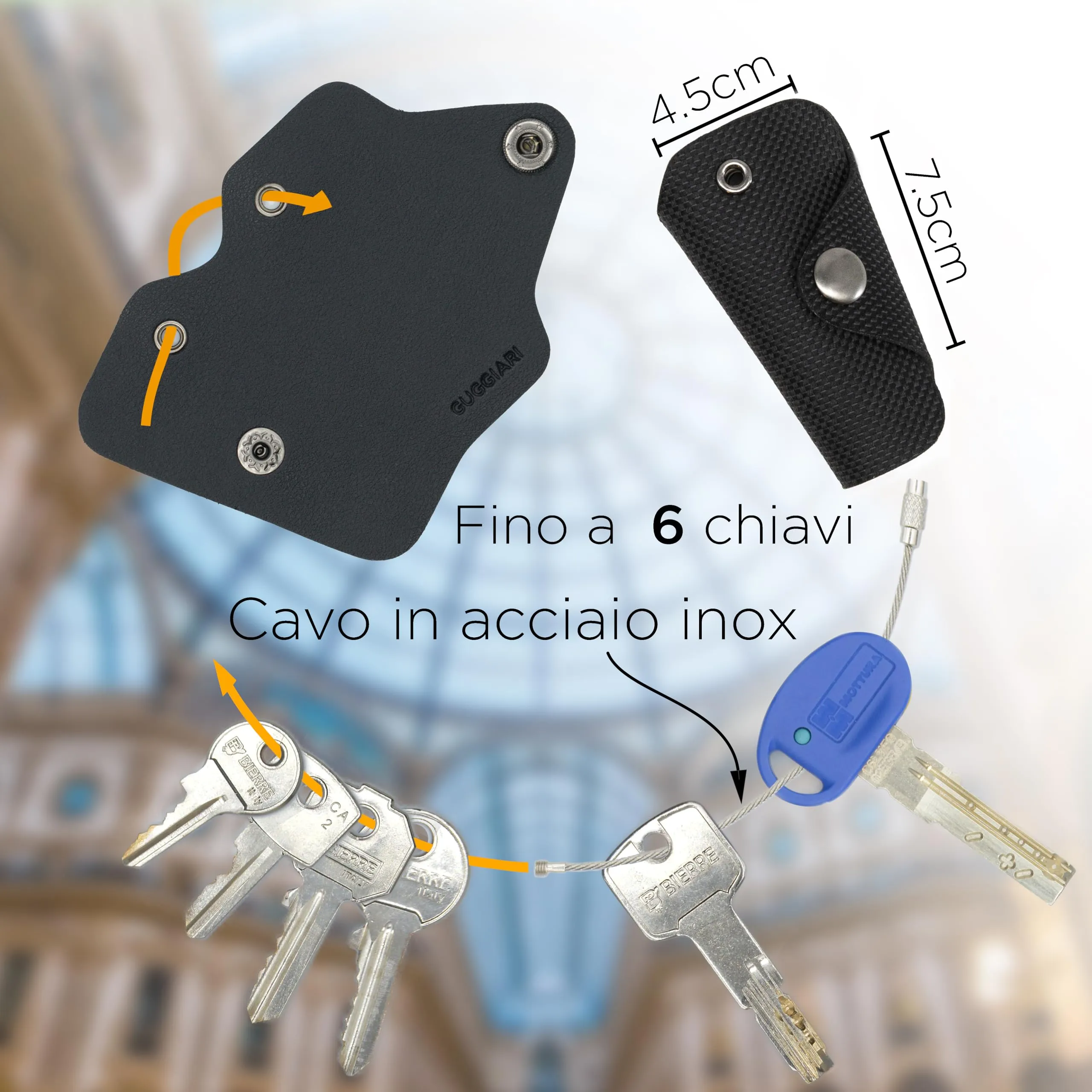 GUGGIARI Portachiavi in Pelle PU e Tessuto - Black Carbon - immagine 2