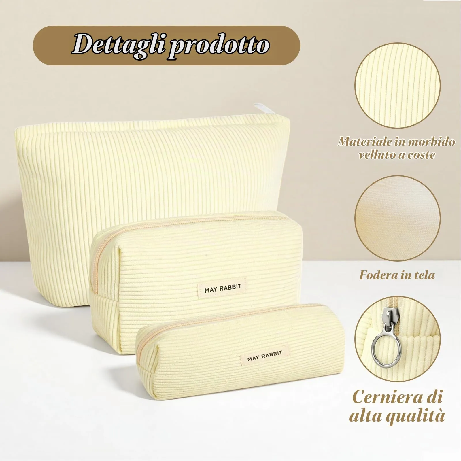 Aucuu Beauty Case in Velluto a Costine, Set di 3 Borse per Trucco e Toilette da Viaggio, Organizer Makeup Bag - immagine 4