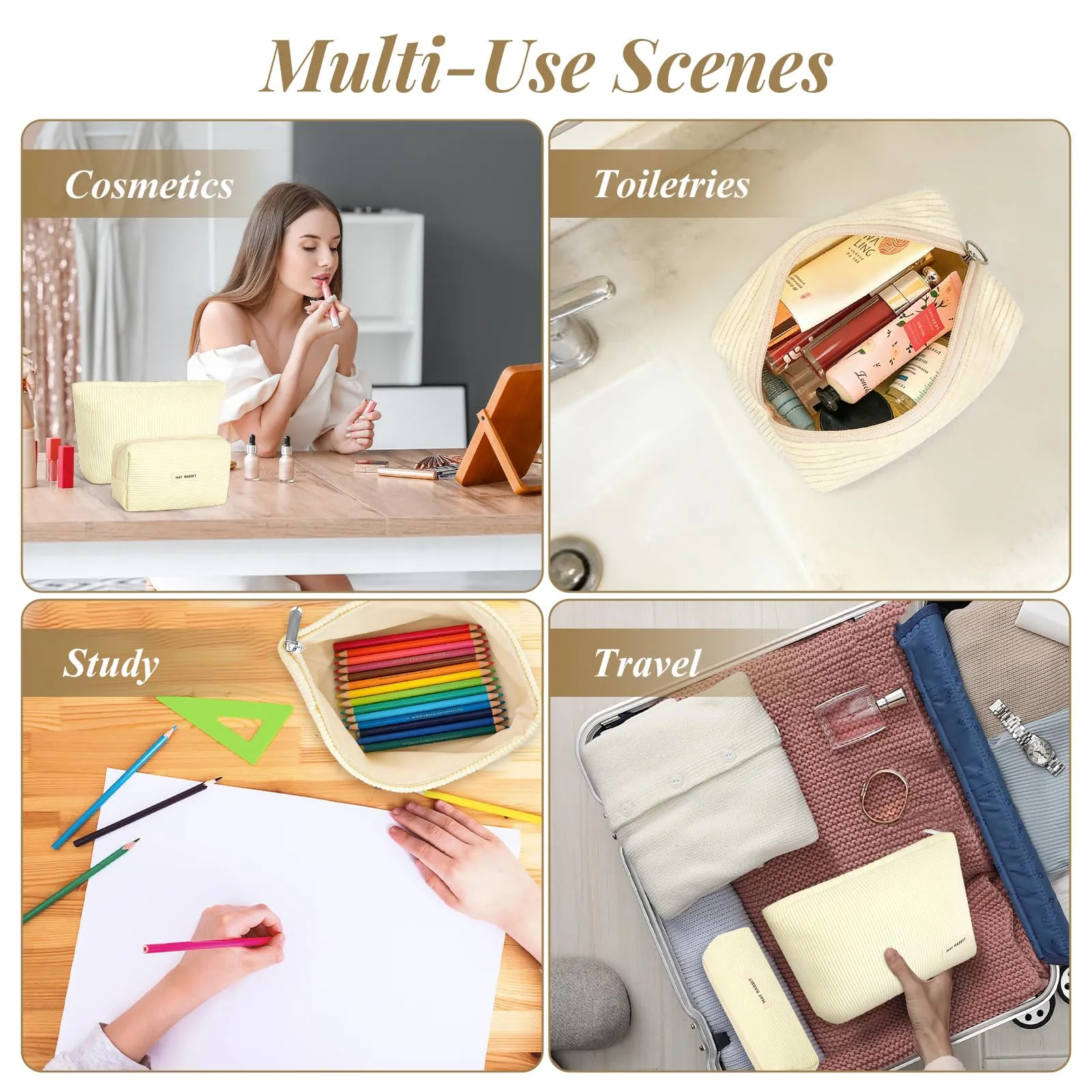 Aucuu Beauty Case in Velluto a Costine, Set di 3 Borse per Trucco e Toilette da Viaggio, Organizer Makeup Bag - immagine 8