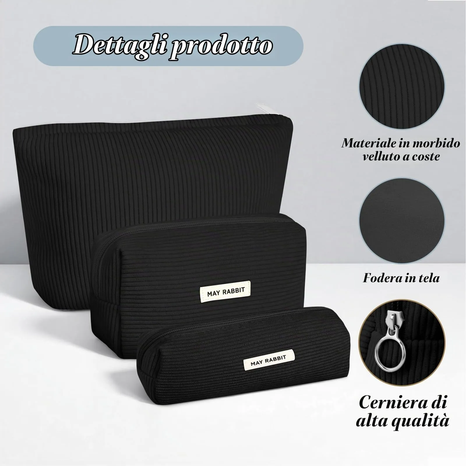 Aucuu Beauty Case in Velluto a Coste, Set di 3 Pezzi Organizer per Trucco e Viaggio - immagine 4
