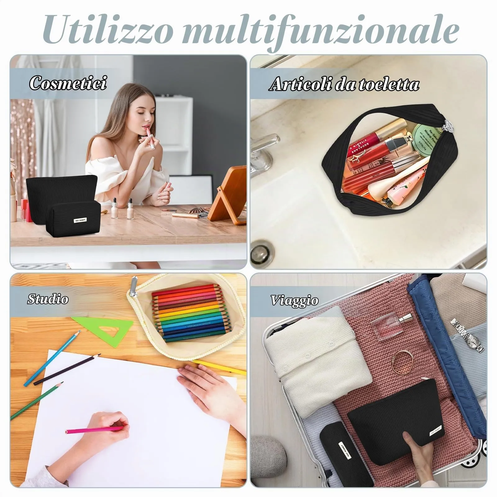 Aucuu Beauty Case in Velluto a Coste, Set di 3 Pezzi Organizer per Trucco e Viaggio - immagine 7