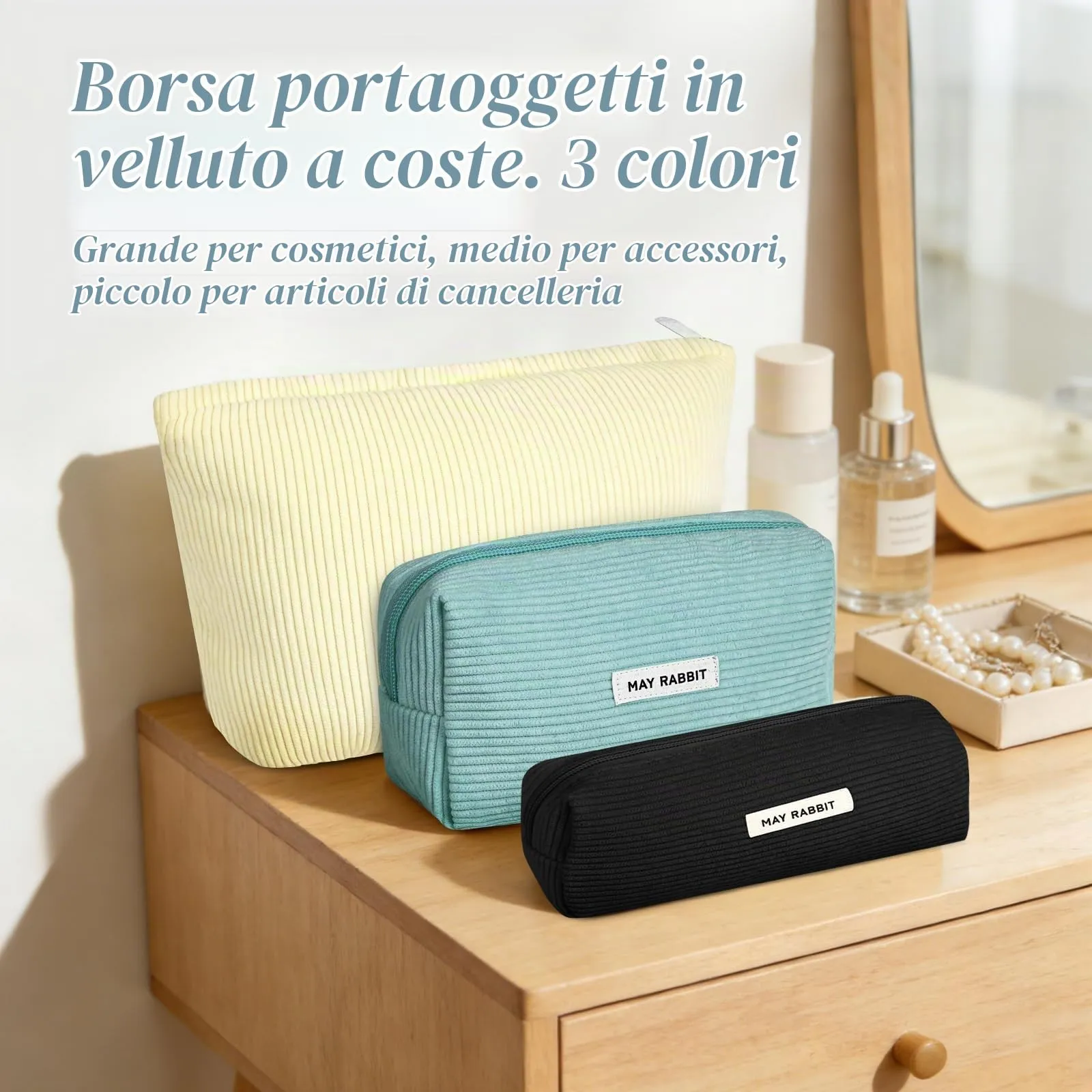 Aucuu Beauty Case in Velluto a Coste, Set di 3 Pezzi Organizer per Trucco e Viaggio - immagine 8