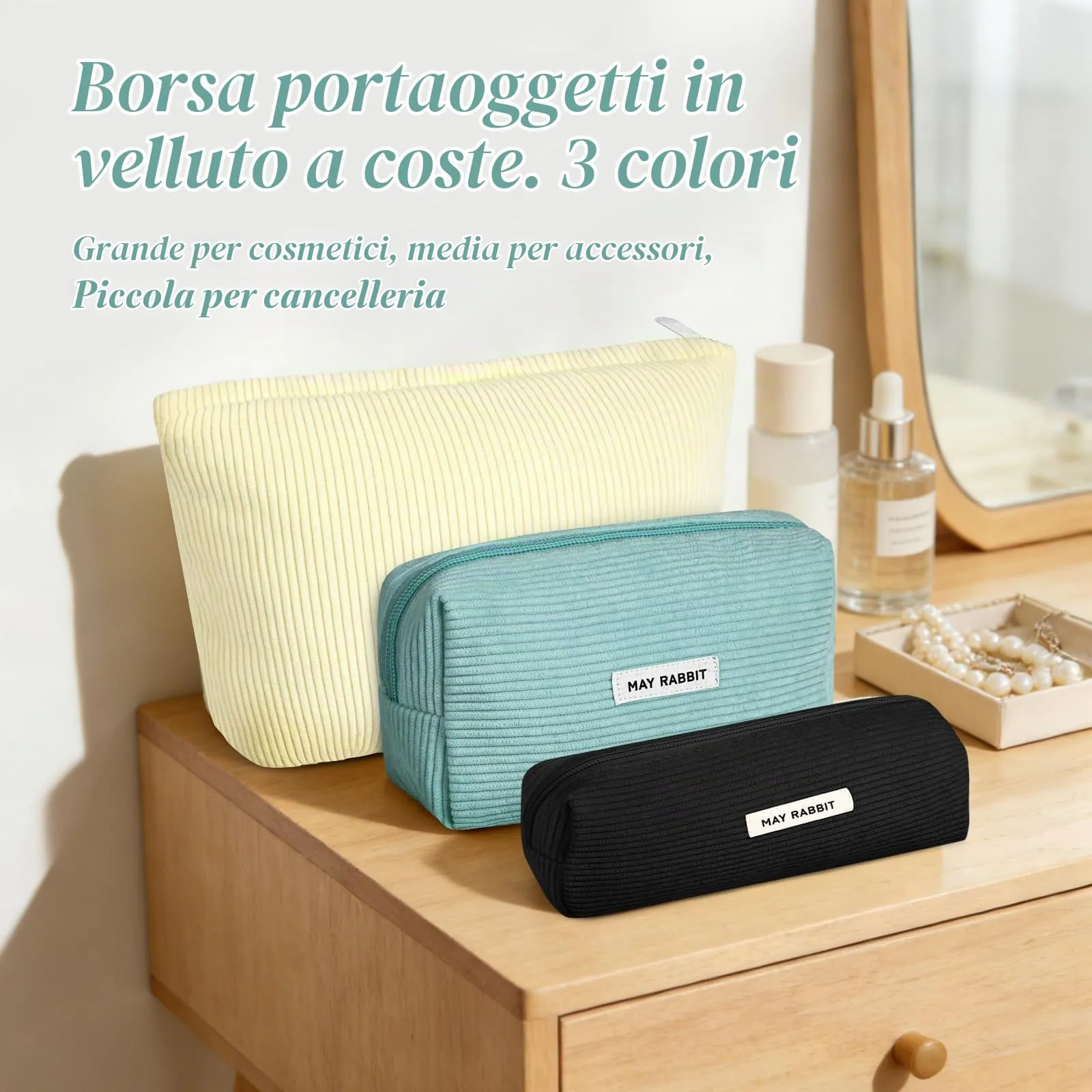 Aucuu Beauty Case in Velluto a Coste, Set di 3 Pezzi Organizzatore per Trucco e Viaggio - immagine 5