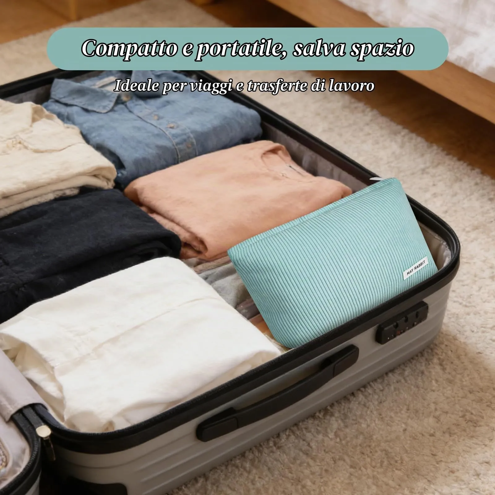 Aucuu Beauty Case in Velluto a Coste, Set di 3 Pezzi Organizzatore per Trucco e Viaggio - immagine 6