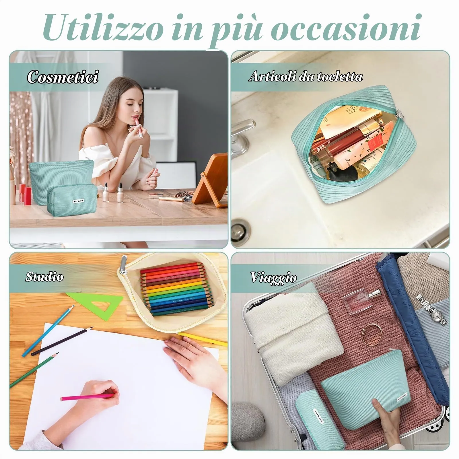 Aucuu Beauty Case in Velluto a Coste, Set di 3 Pezzi Organizzatore per Trucco e Viaggio - immagine 8