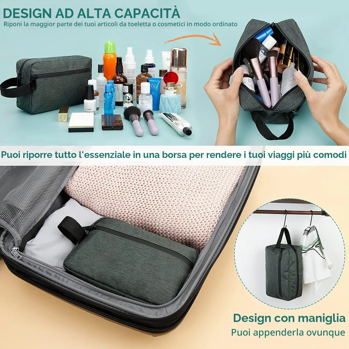 FUNSEED Beauty Case da Viaggio Impermeabile per Cosmetici e Articoli da Toeletta - immagine 3