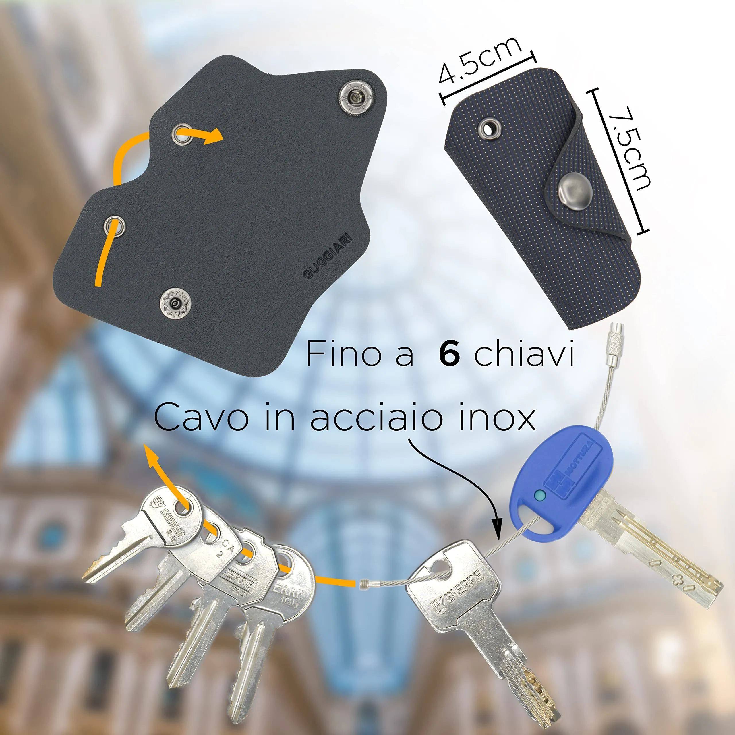 GUGGIARI Portachiavi in Pelle PU e Tessuto Jacquard - Pindot - immagine 2