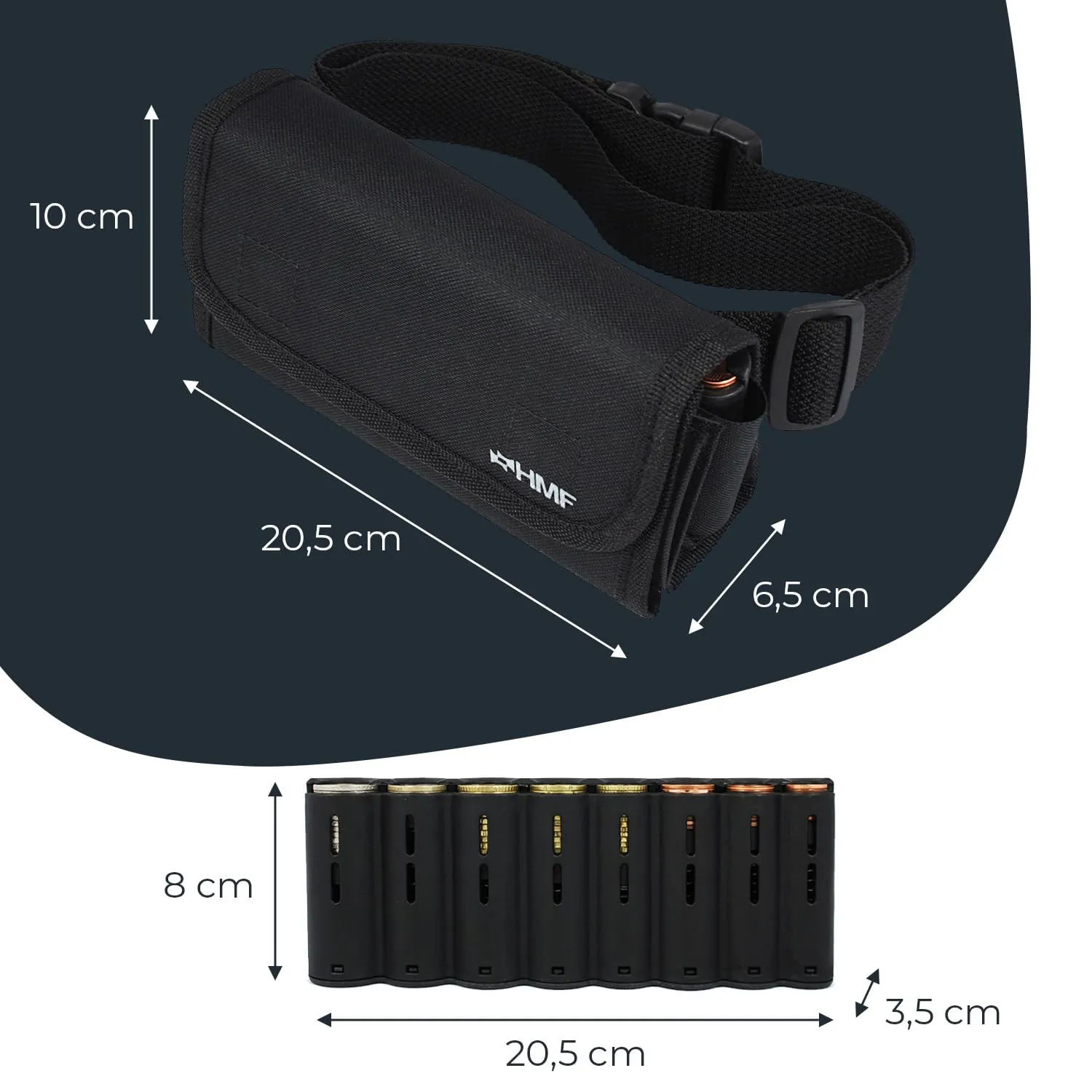 HMF Portafoglio da cameriere con cintura regolabile e cambiamonete in euro, 20,5 x 10 x 6,5 cm, Nero - immagine 5