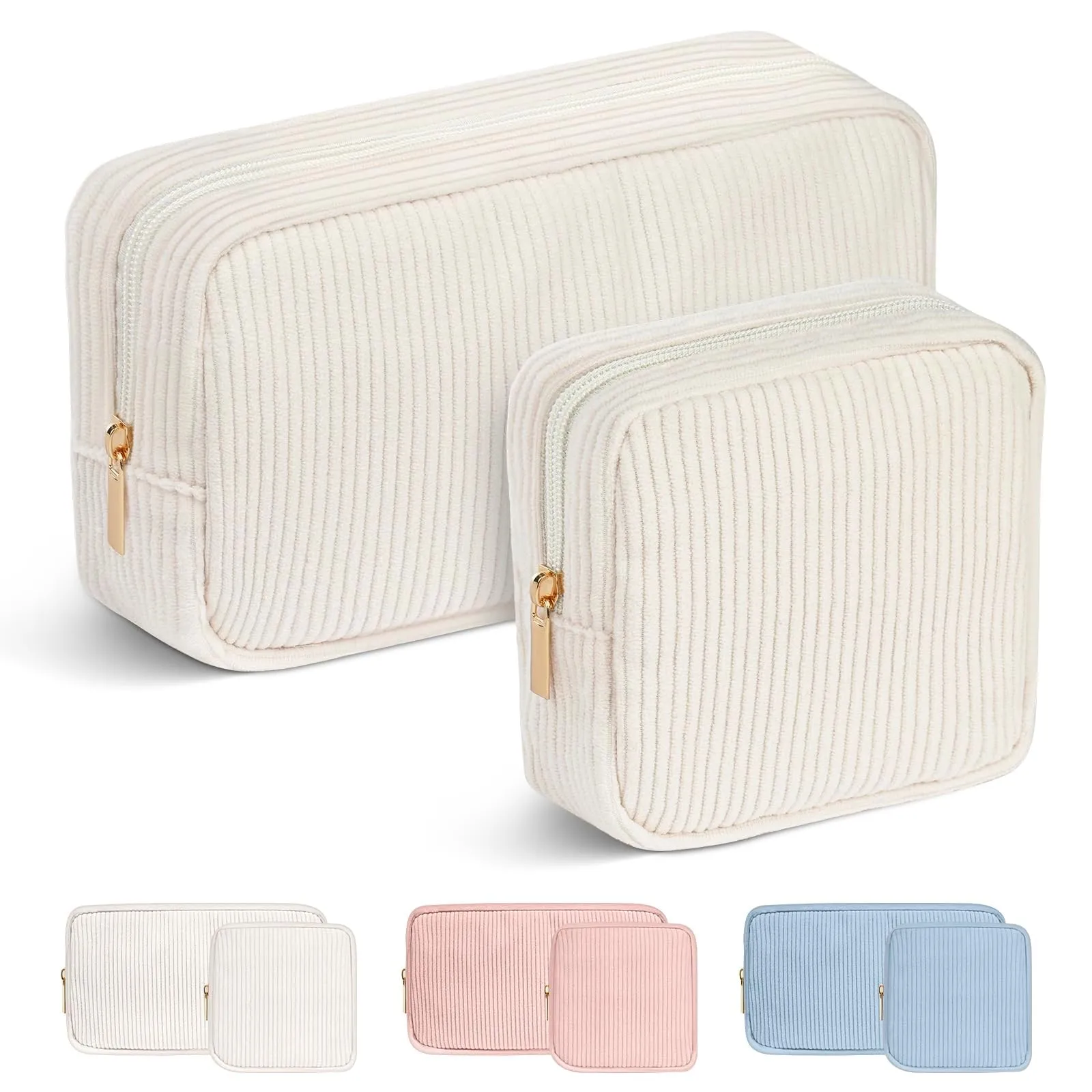 Aucuu Beauty Case da Viaggio Donna, 2 Pezzi Borsa Cosmetica in Velluto a Coste - immagine 1