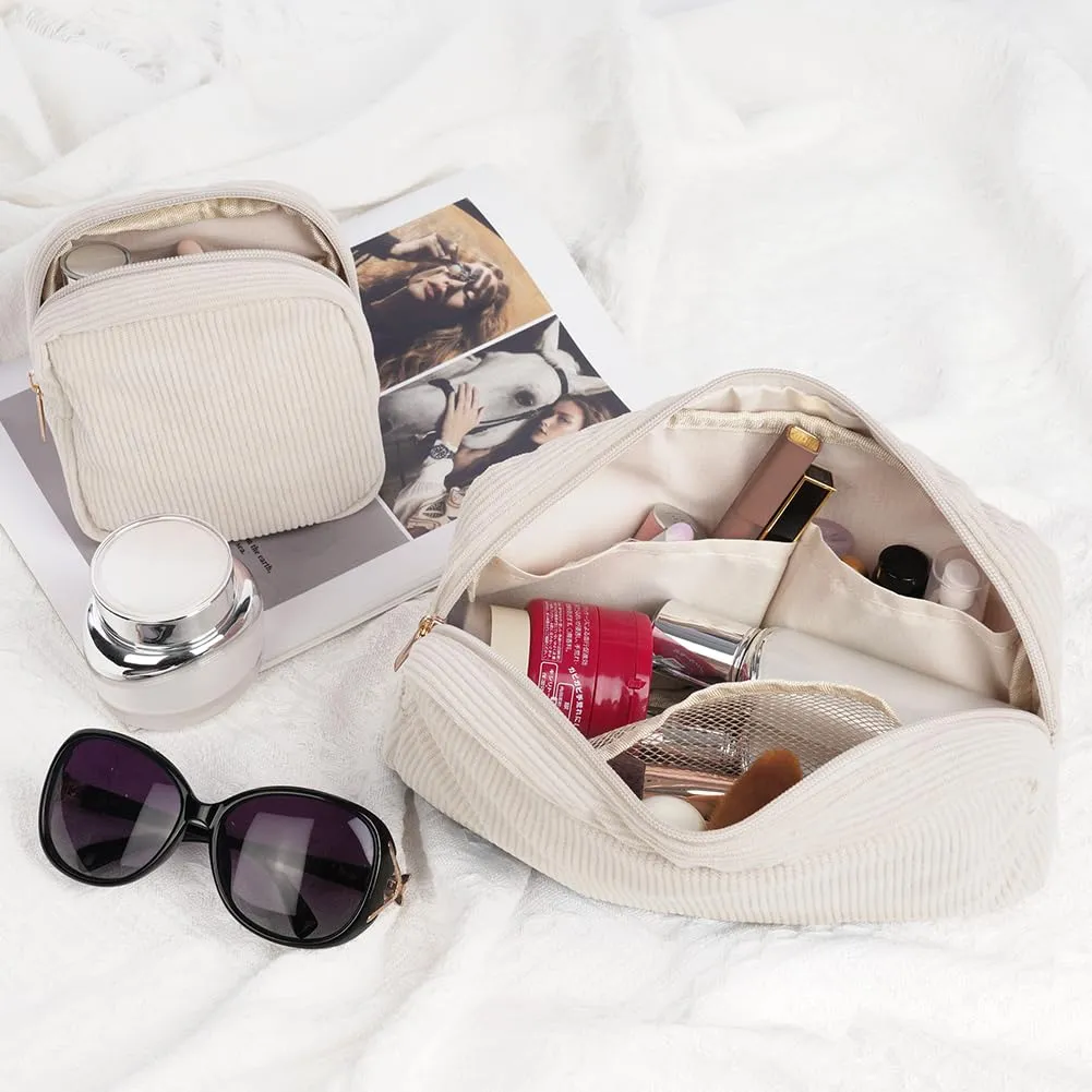 Aucuu Beauty Case da Viaggio Donna, 2 Pezzi Borsa Cosmetica in Velluto a Coste - immagine 2