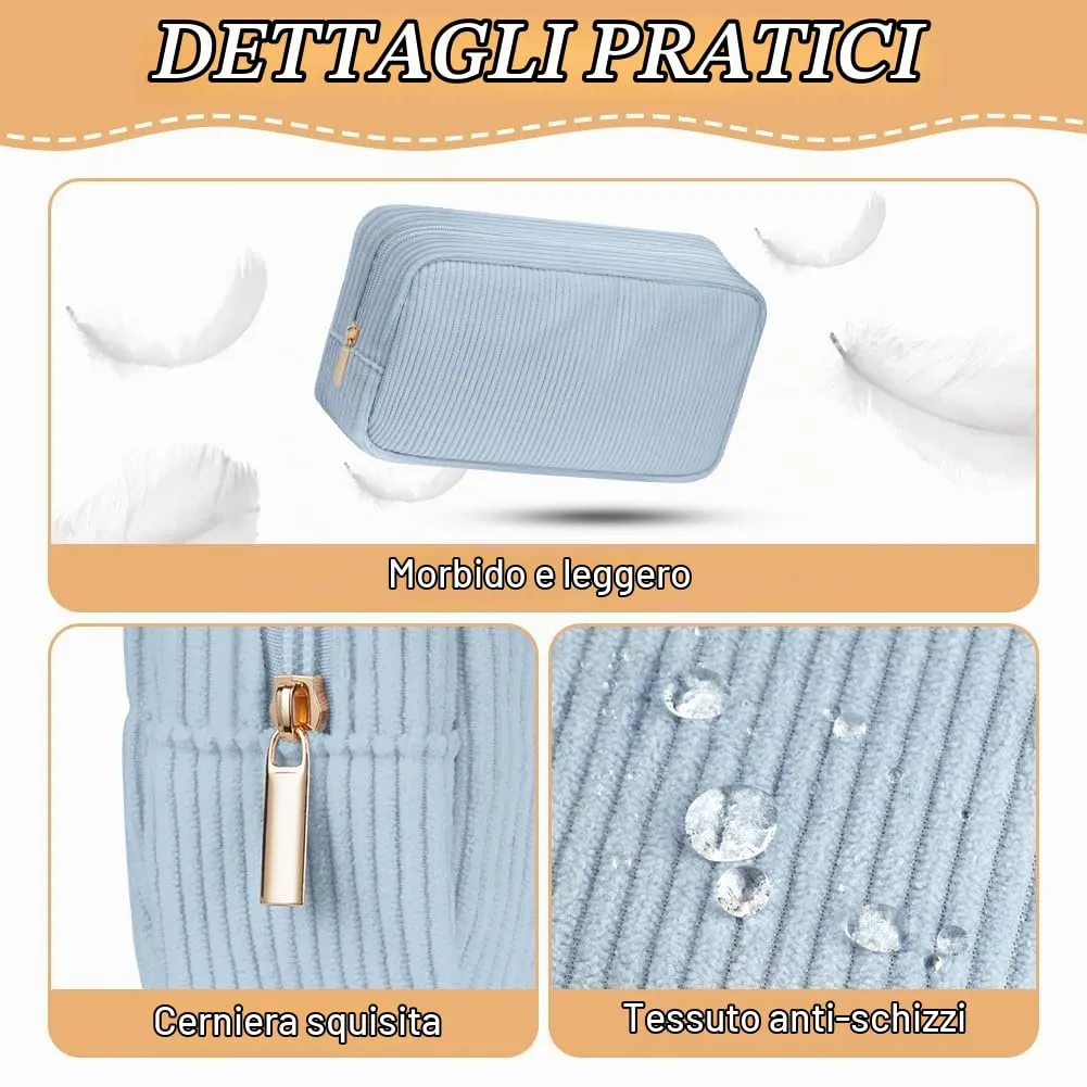 Aucuu Beauty Case da Viaggio Donna, 2 Pezzi Borsa Cosmetica in Velluto a Coste - immagine 5