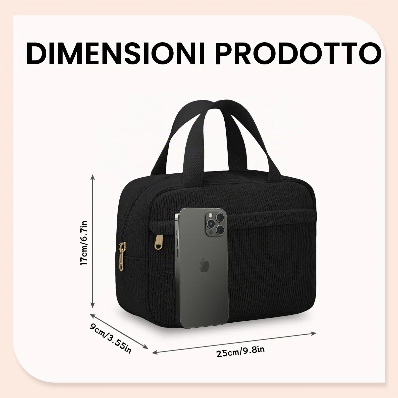 Aucuu Borsa Cosmetica in Velluto a Coste, Beauty Case da Viaggio con Tasca Esterna e Organizzatore Interno, 25x17x9cm - immagine 2
