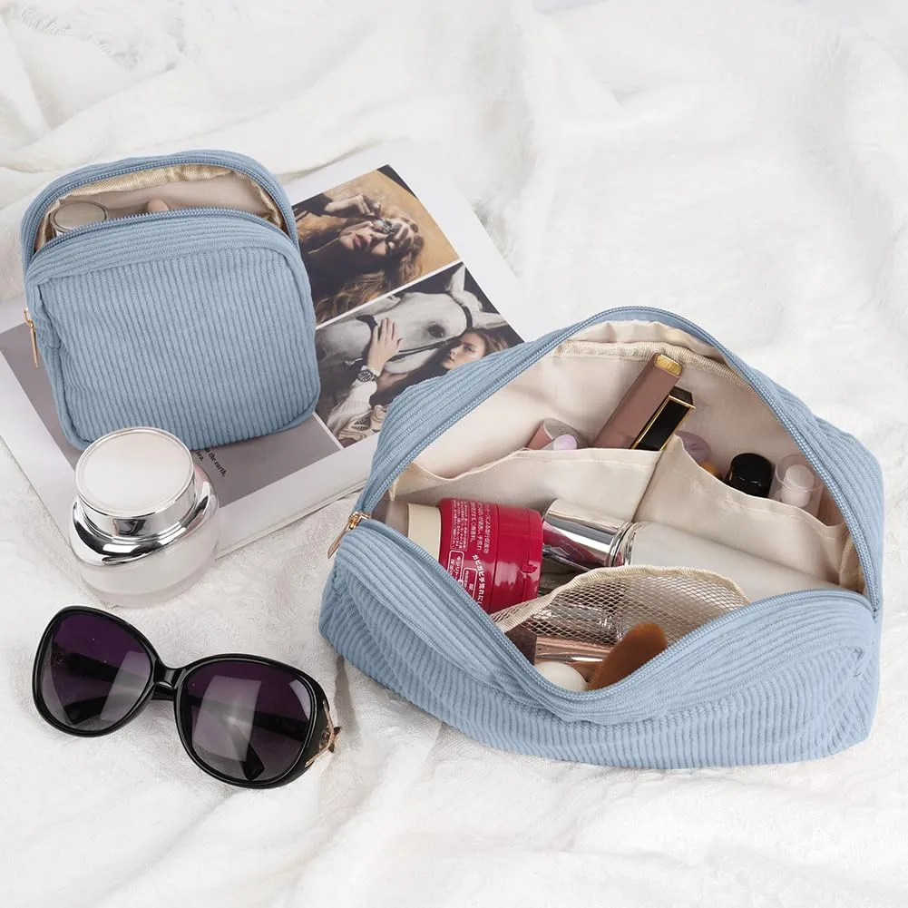 Aucuu Beauty Case da Viaggio Donna, 2 Pezzi Borsa Cosmetica in Velluto a Coste - immagine 2