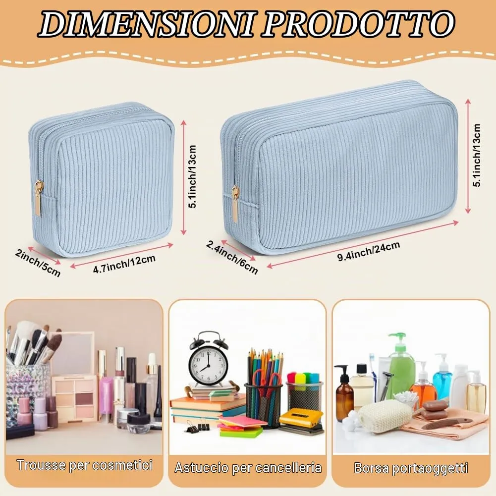 Aucuu Beauty Case da Viaggio Donna, 2 Pezzi Borsa Cosmetica in Velluto a Coste - immagine 3