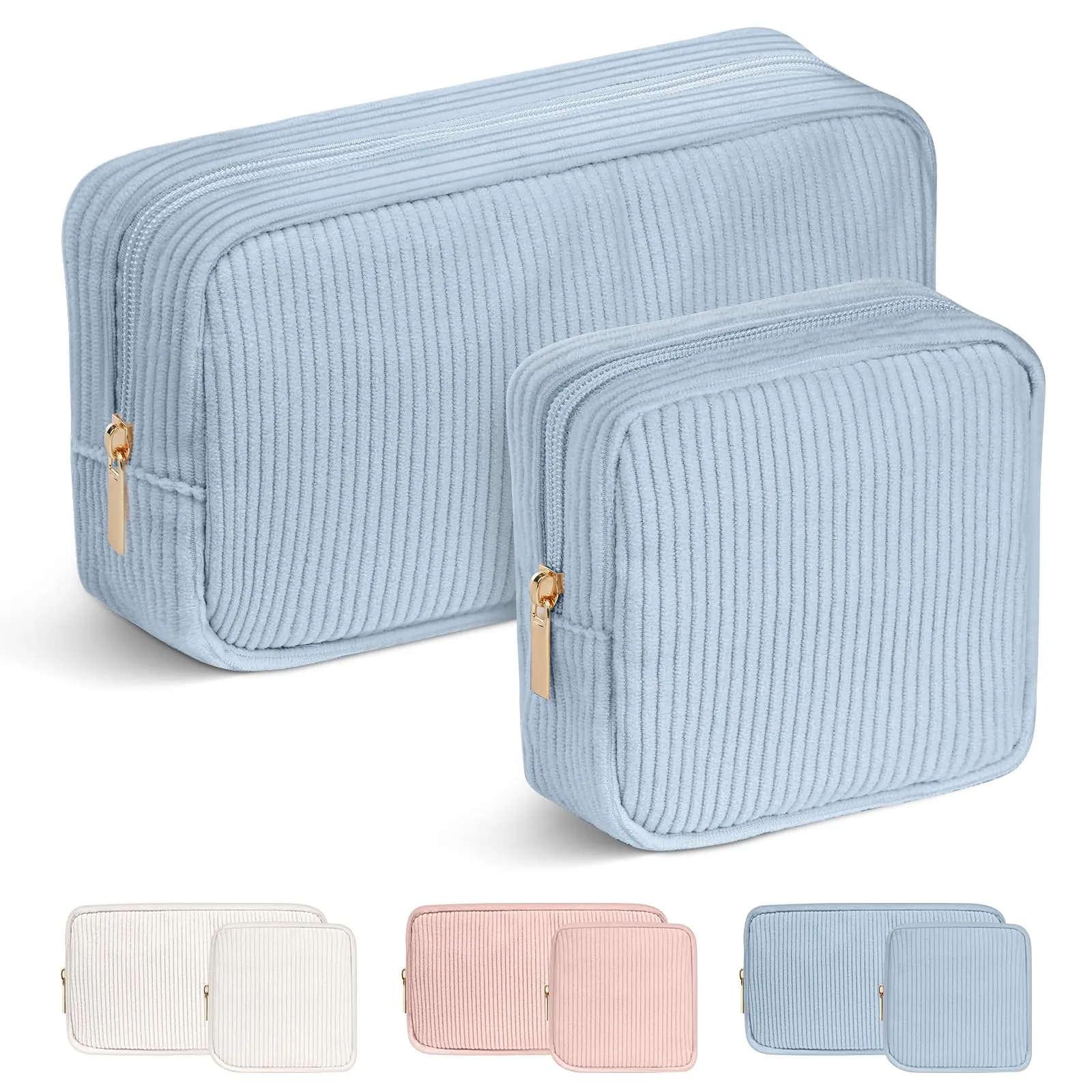 Aucuu Beauty Case da Viaggio Donna, 2 Pezzi Borsa Cosmetica in Velluto a Coste - immagine 8