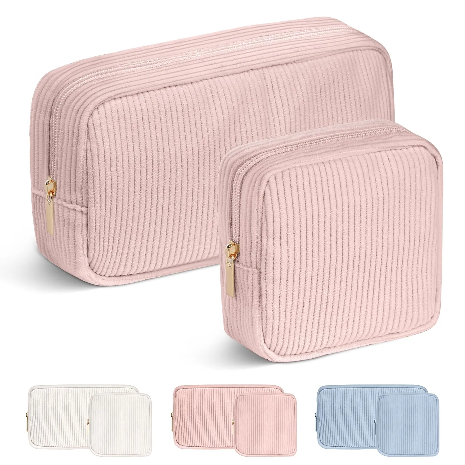 Aucuu Beauty Case da Viaggio Donna, 2 Pezzi Borsa Cosmetica in Velluto a Coste - immagine 1