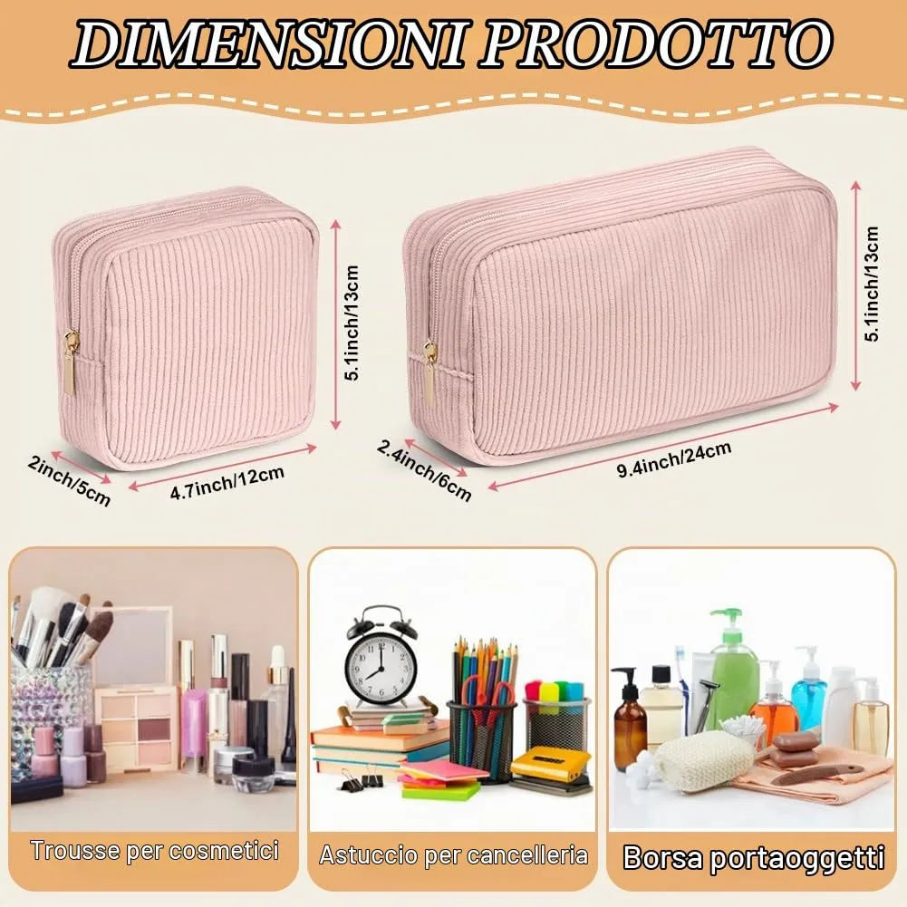Aucuu Beauty Case da Viaggio Donna, 2 Pezzi Borsa Cosmetica in Velluto a Coste - immagine 3