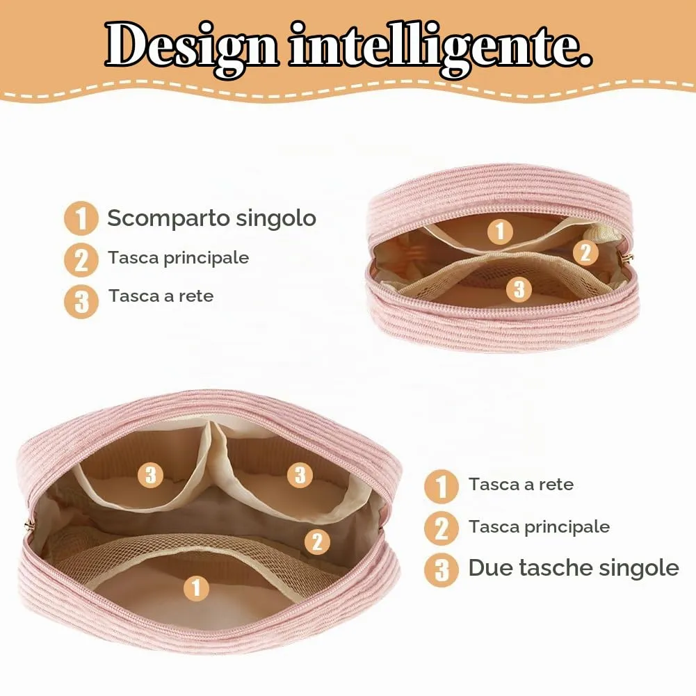 Aucuu Beauty Case da Viaggio Donna, 2 Pezzi Borsa Cosmetica in Velluto a Coste - immagine 4