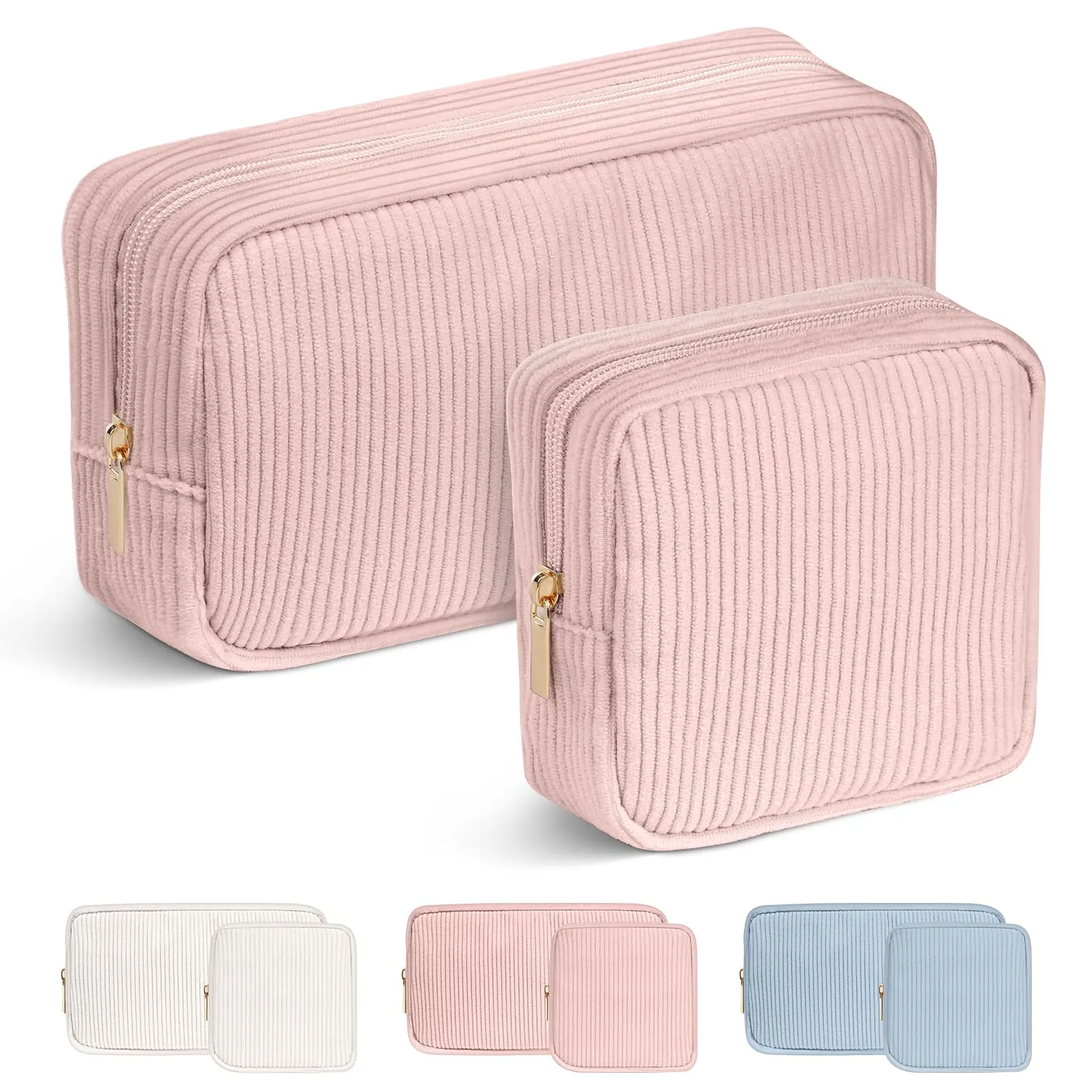 Aucuu Beauty Case da Viaggio Donna, 2 Pezzi Borsa Cosmetica in Velluto a Coste - immagine 8