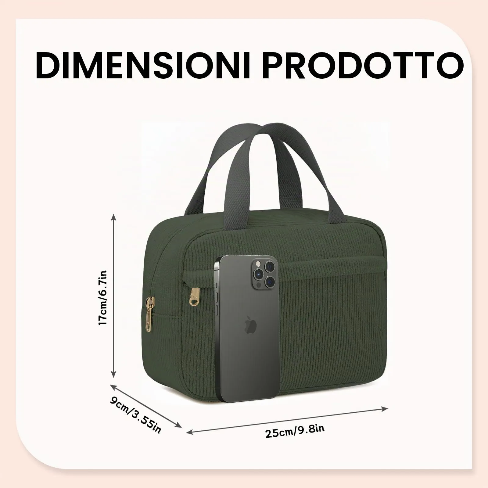 Aucuu Borsa Cosmetica in Velluto a Coste, Beauty Case da Viaggio con Tasca Esterna, 25x17x9 cm - immagine 2