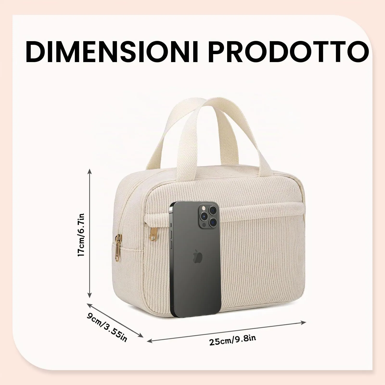 Aucuu Borsa Cosmetica in Velluto a Coste, Beauty Case da Viaggio Organizer per Trucchi, 25x17x9 cm - immagine 2