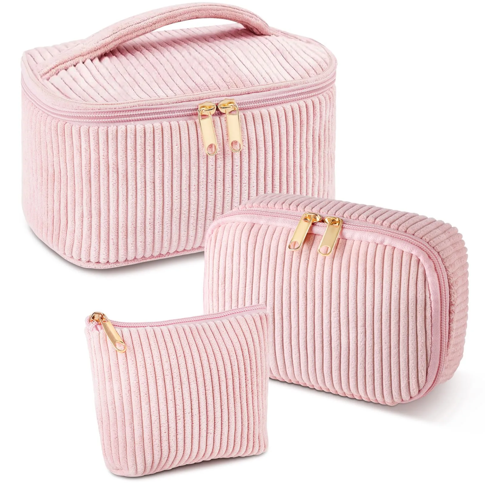 Aucuu Beauty Case, Set di 3 Borse da Toilette in Velluto a Costine, Organizer per Trucco da Viaggio - immagine 1