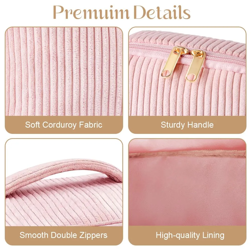 Aucuu Beauty Case, Set di 3 Borse da Toilette in Velluto a Costine, Organizer per Trucco da Viaggio - immagine 4