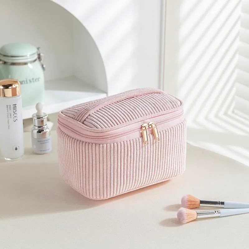 Aucuu Beauty Case, Set di 3 Borse da Toilette in Velluto a Costine, Organizer per Trucco da Viaggio - immagine 5