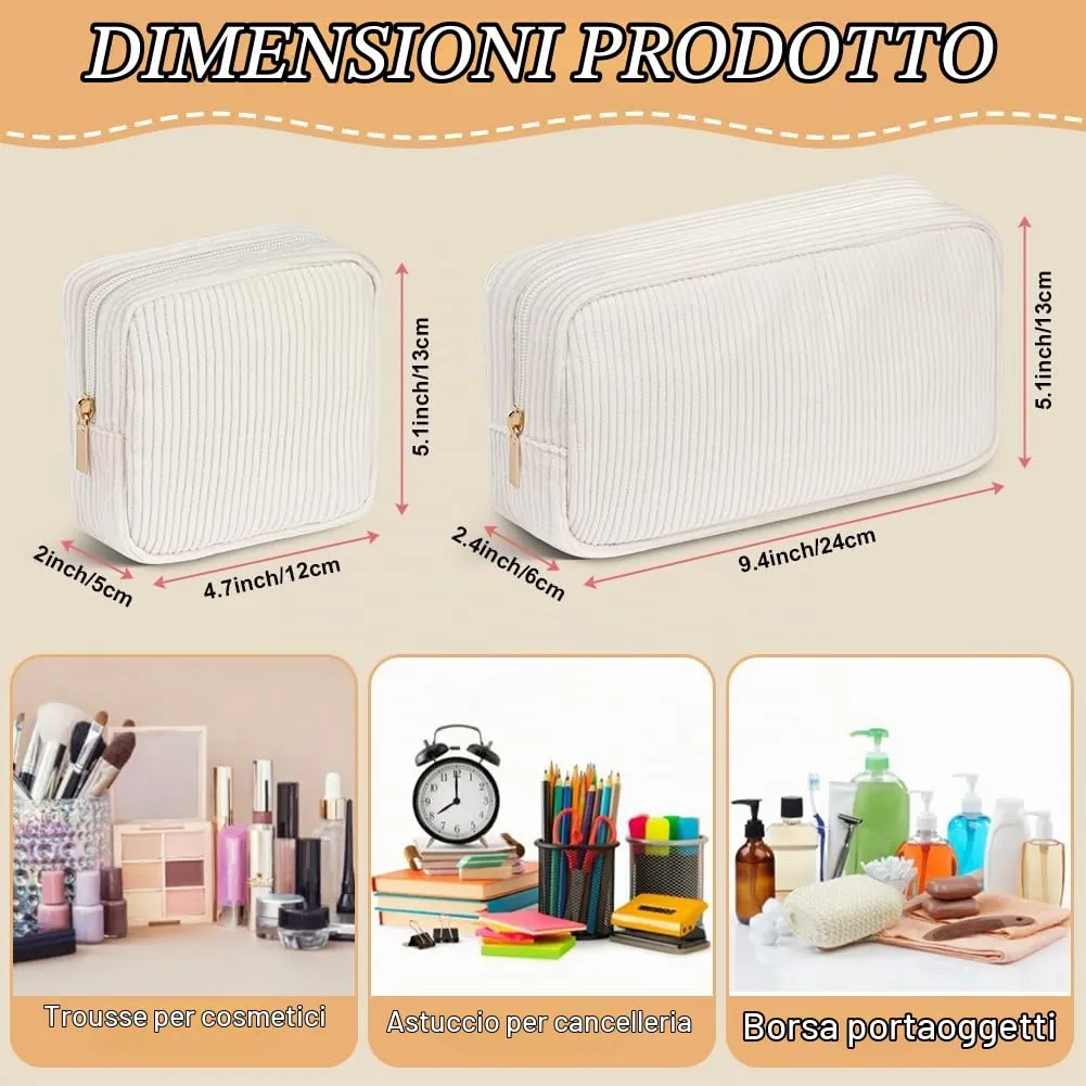 Aucuu Borsa Cosmetica in Velluto a Coste per Viaggio e Trucchi - immagine 3