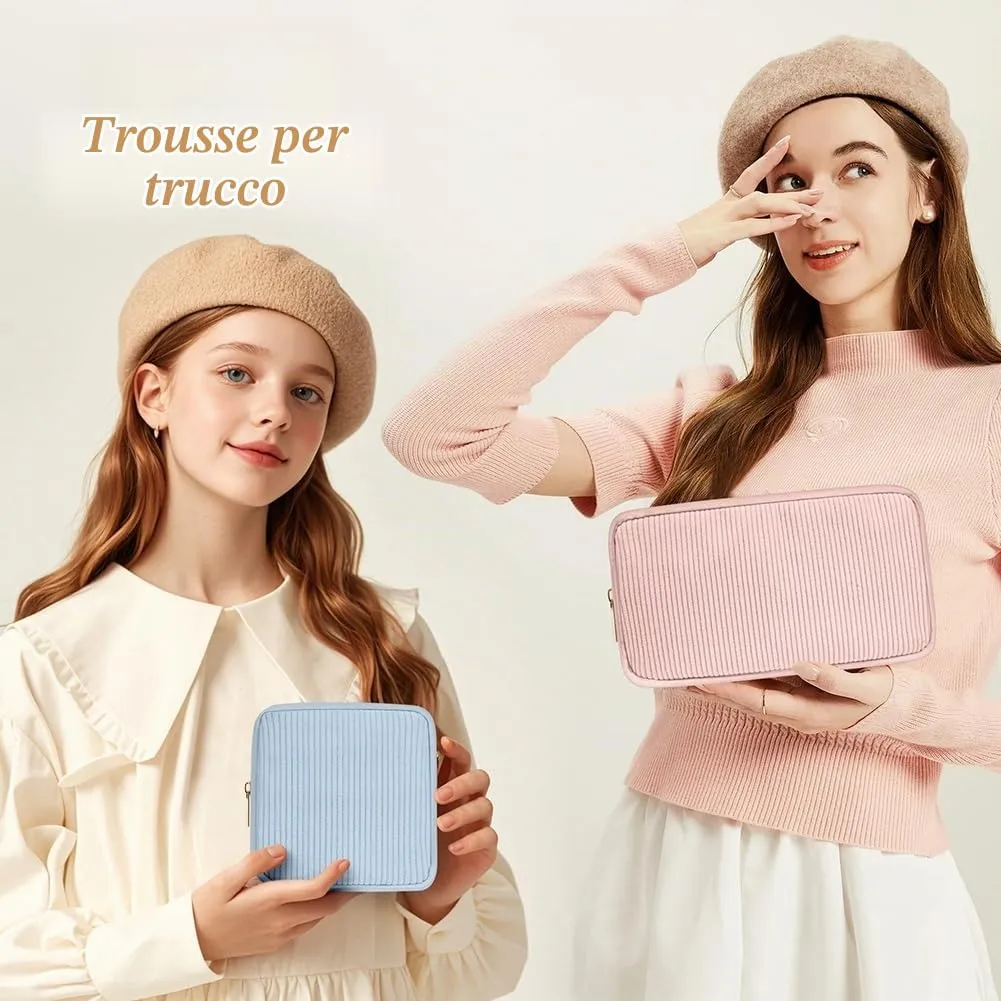Aucuu Borsa Cosmetica in Velluto a Coste per Viaggio e Trucchi - immagine 6