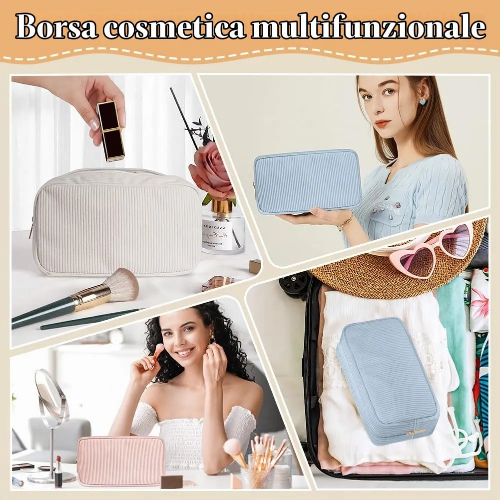 Aucuu Borsa Cosmetica in Velluto a Coste per Viaggio e Trucchi - immagine 7