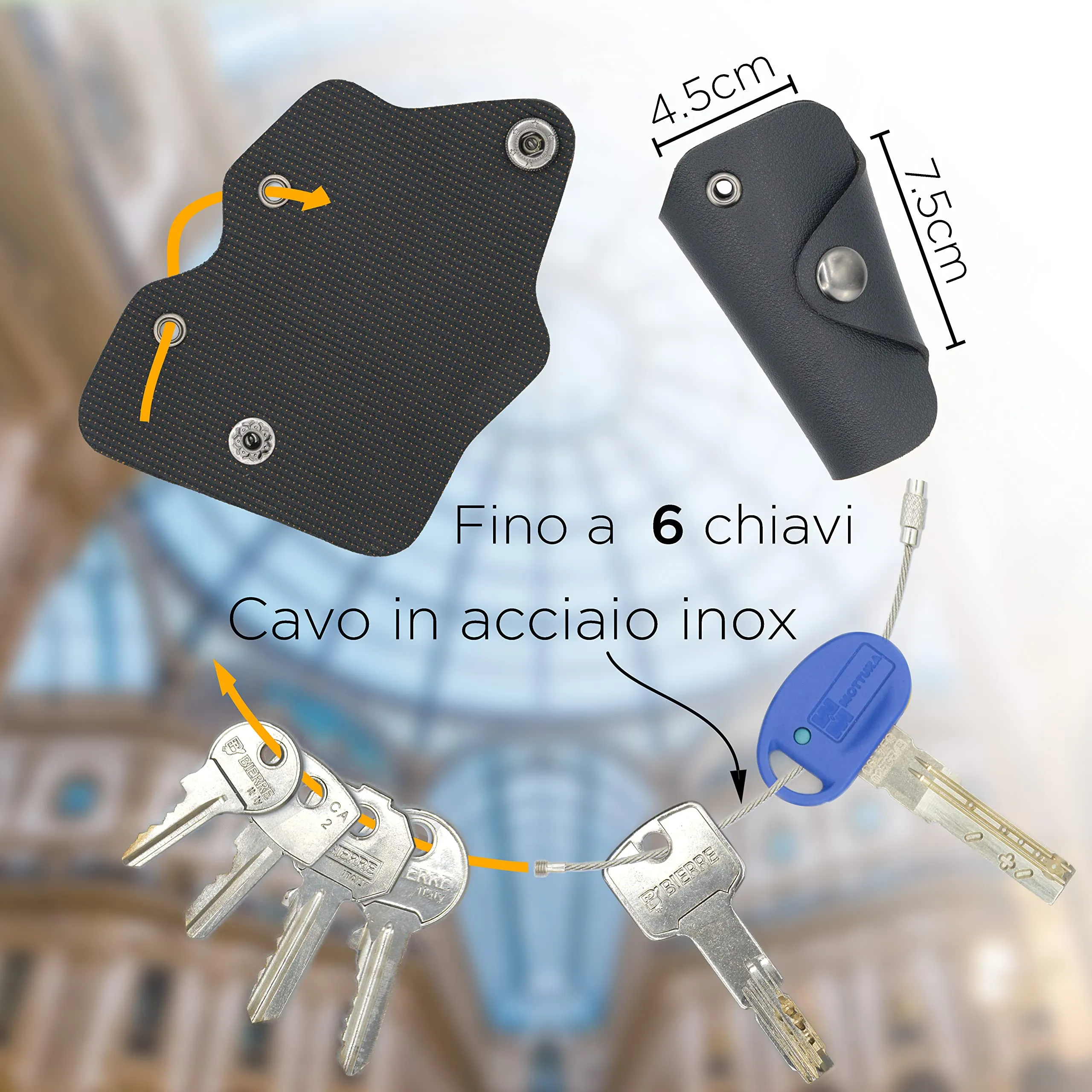 GUGGIARI Portachiavi in Pelle PU e Tessuto - Solid - immagine 2