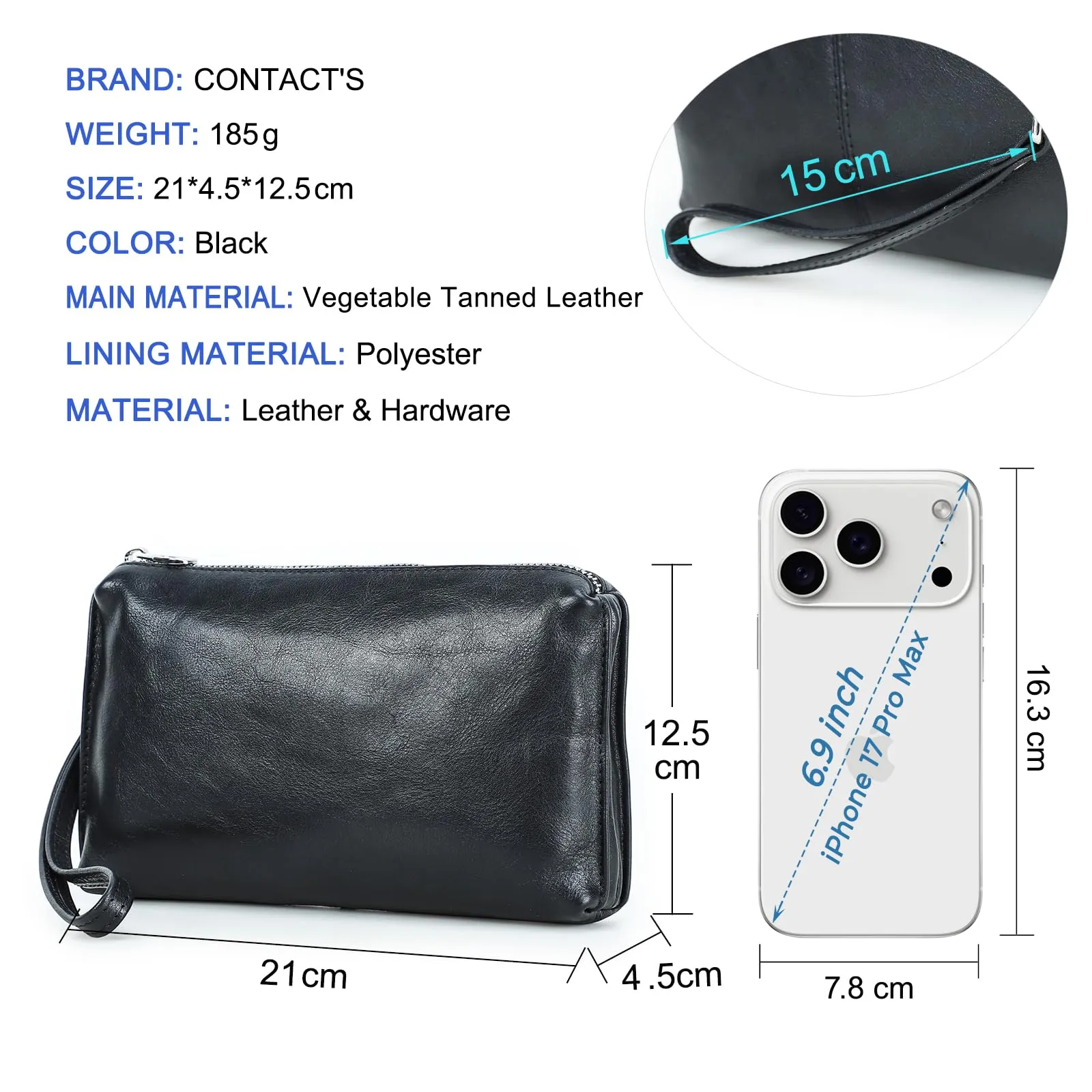 CONTACTS Portafoglio Uomo in Pelle con Cerniera, Porta Carte, Passaporto e Custodia per Cellulare - immagine 3