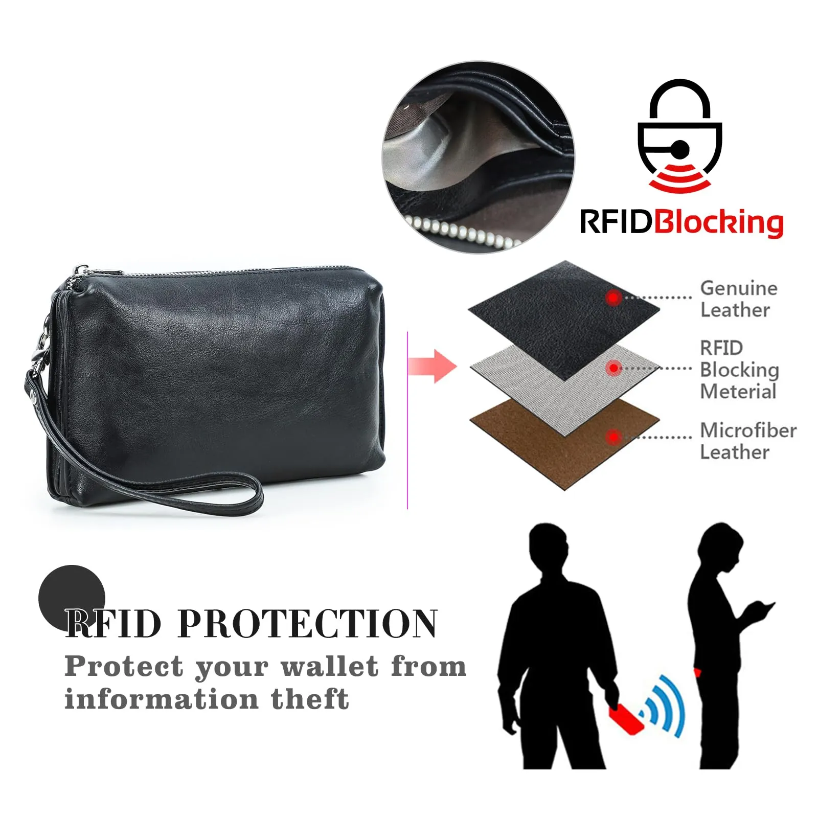 CONTACTS Portafoglio Uomo in Pelle con Cerniera, Porta Carte, Passaporto e Custodia per Cellulare - immagine 4