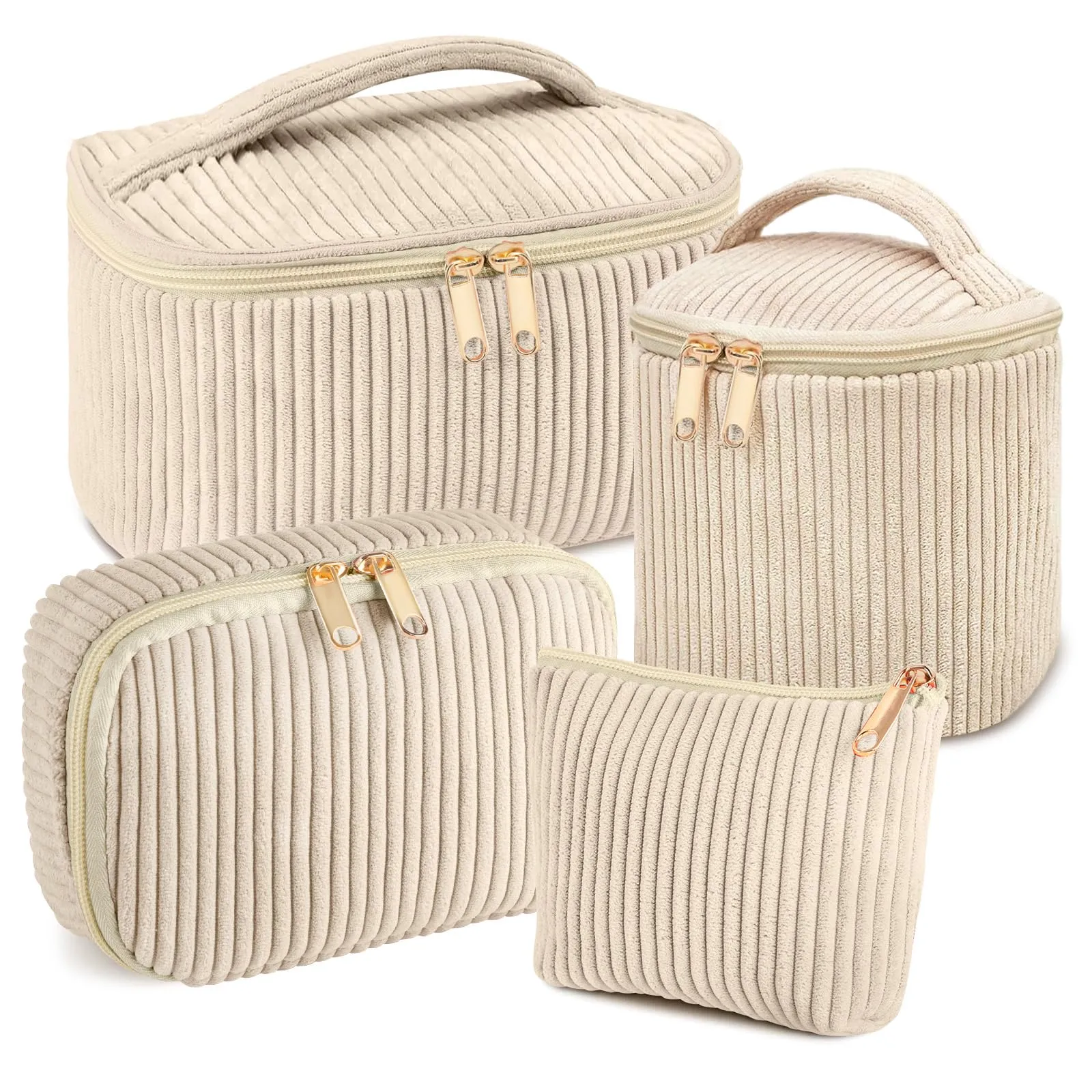 Aucuu Beauty Case Set di 4 Pezzi in Velluto a Coste per Trucco e Viaggio - immagine 1