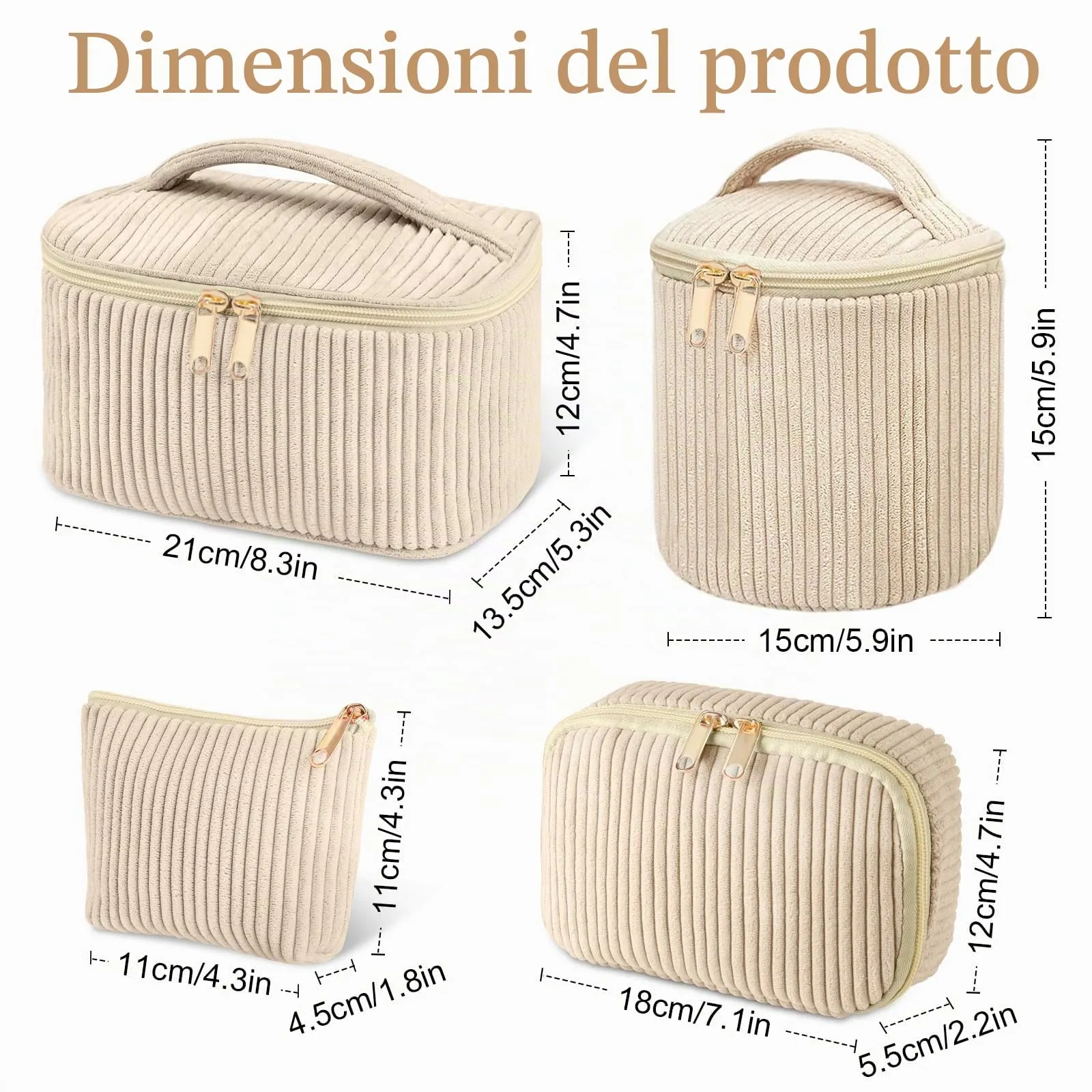 Aucuu Beauty Case Set di 4 Pezzi in Velluto a Coste per Trucco e Viaggio - immagine 2