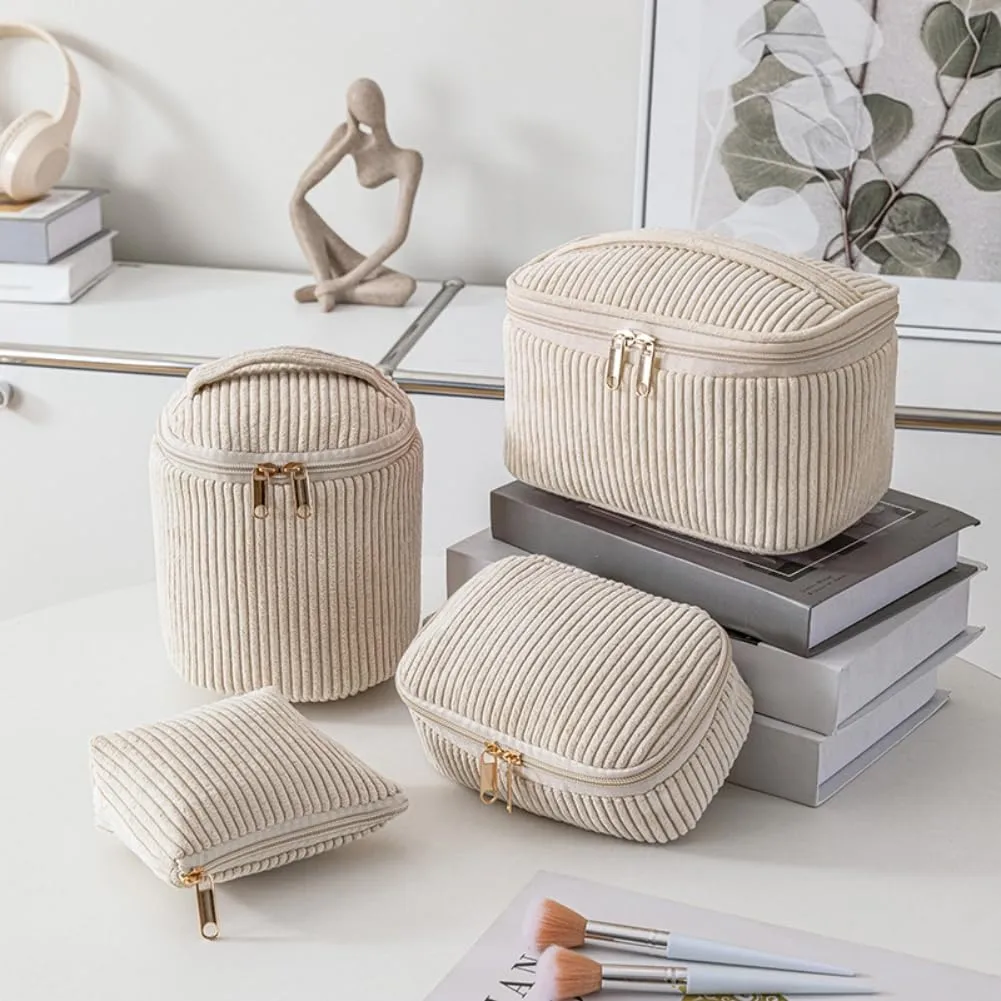 Aucuu Beauty Case Set di 4 Pezzi in Velluto a Coste per Trucco e Viaggio - immagine 3