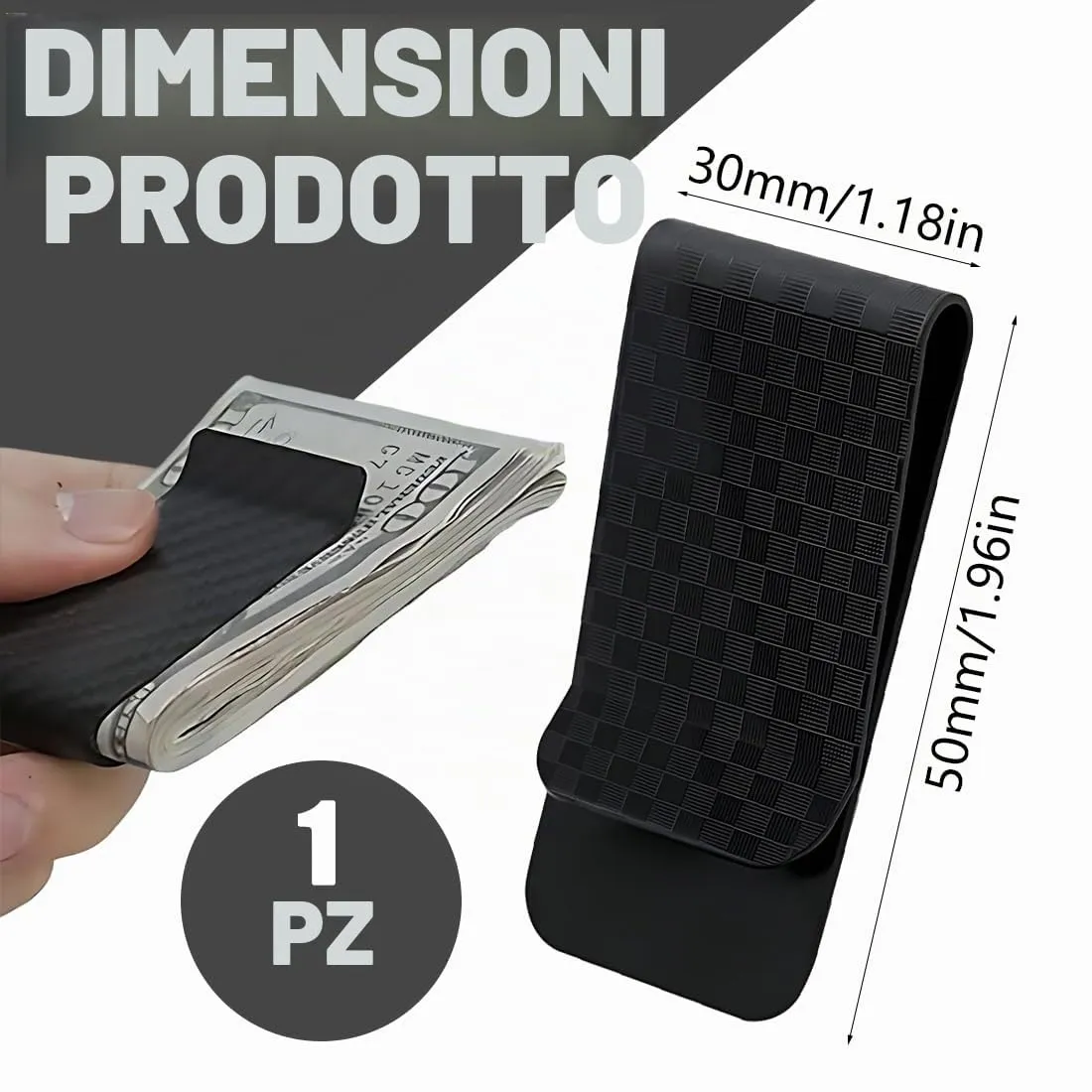 GNALIA Fermasoldi Uomo in Fibra di Carbonio Nero con Clip per Carte di Credito, 5cm x 3cm - immagine 2