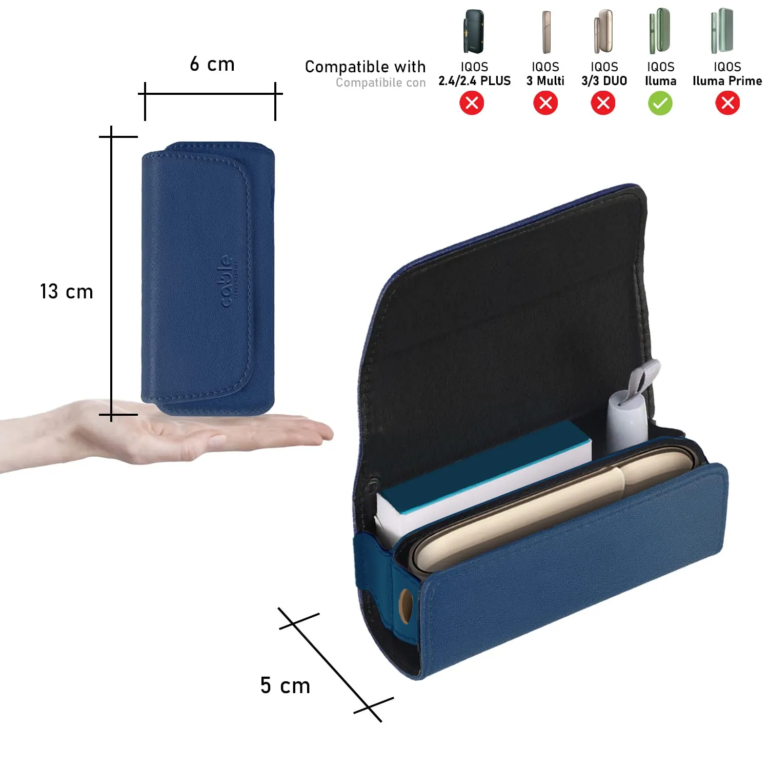 Cable Technologies Custodia in Eco-Pelle per IQOS ILUMA, Astuccio Organizer e Cover per Sigaretta Elettronica (Blue) - immagine 4