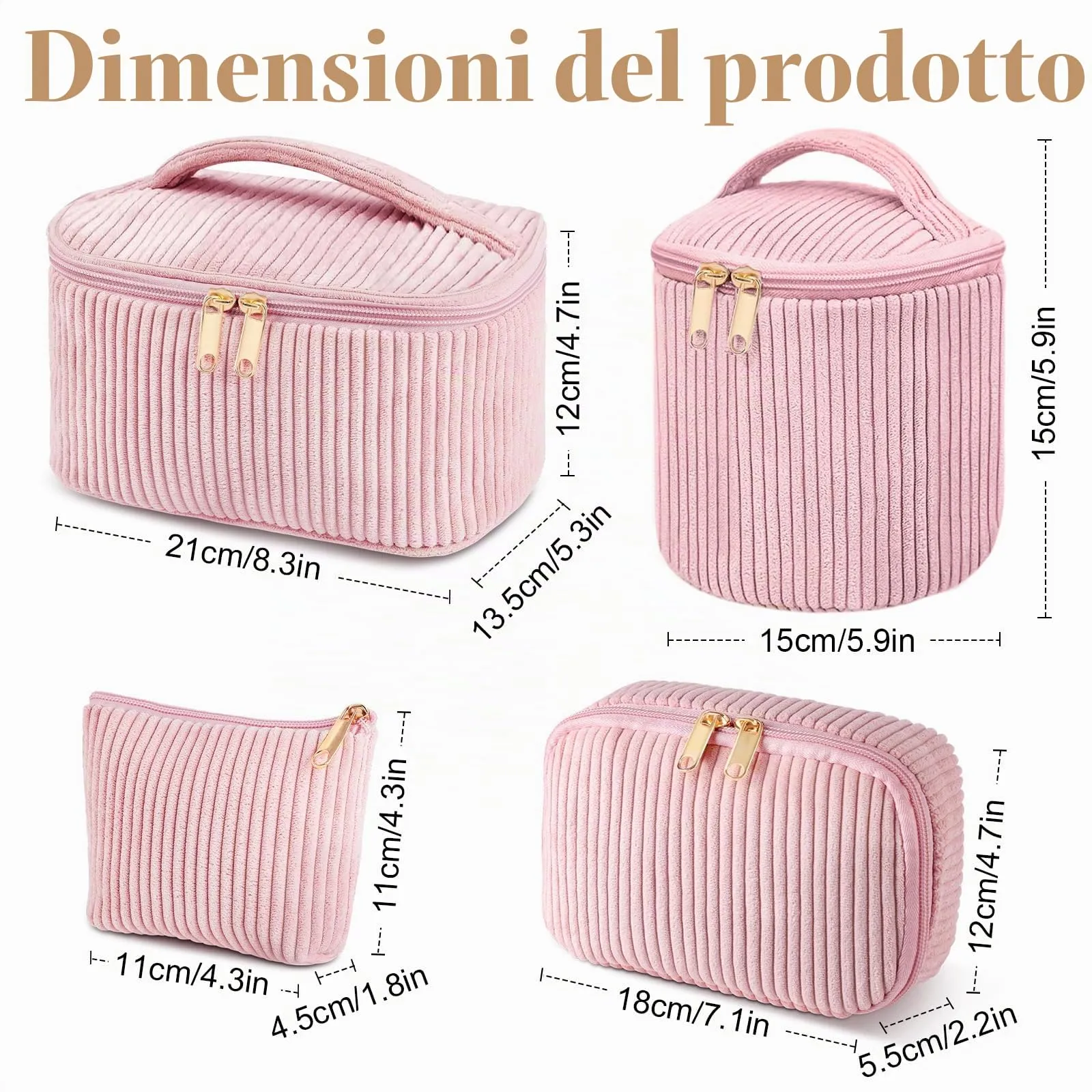 Aucuu Beauty Case, Set di 4 Borse da Toilette in Velluto a Coste per Trucco e Viaggio - immagine 2