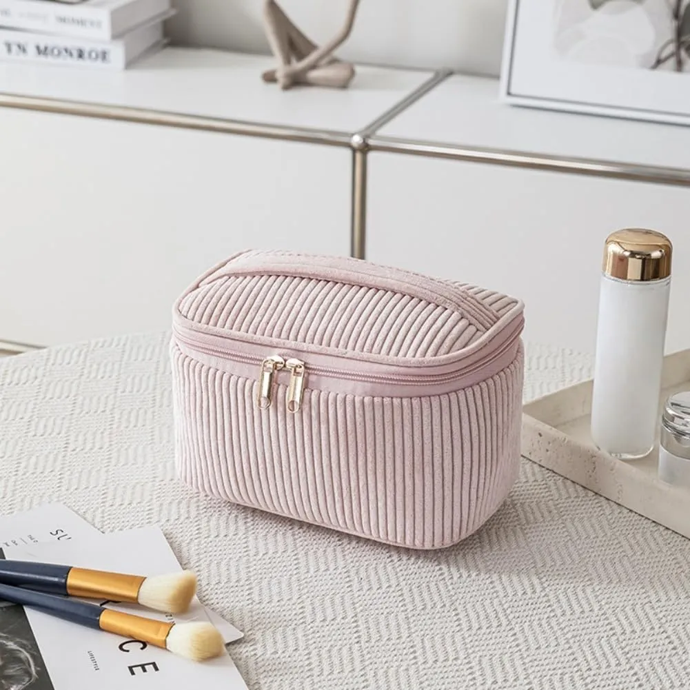 Aucuu Beauty Case, Set di 4 Borse da Toilette in Velluto a Coste per Trucco e Viaggio - immagine 4