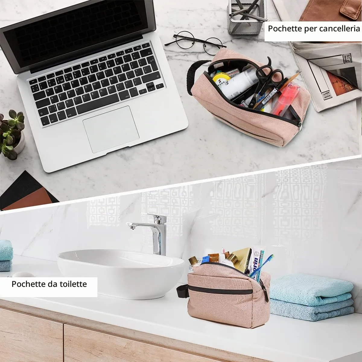 FUNSEED Beauty Case da Viaggio, Borsa per Accessori da Toeletta e Cosmetici, Rosa - immagine 4
